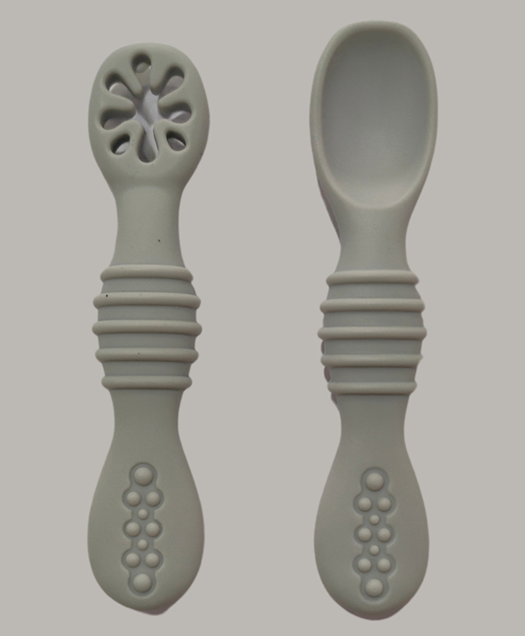 Zikku First Stage Self-Feeding Training Spoons, BPA Free, Gum Friendly 6M+, Led Weaning Silicone Spoons, Set of 2-Grey-image-15