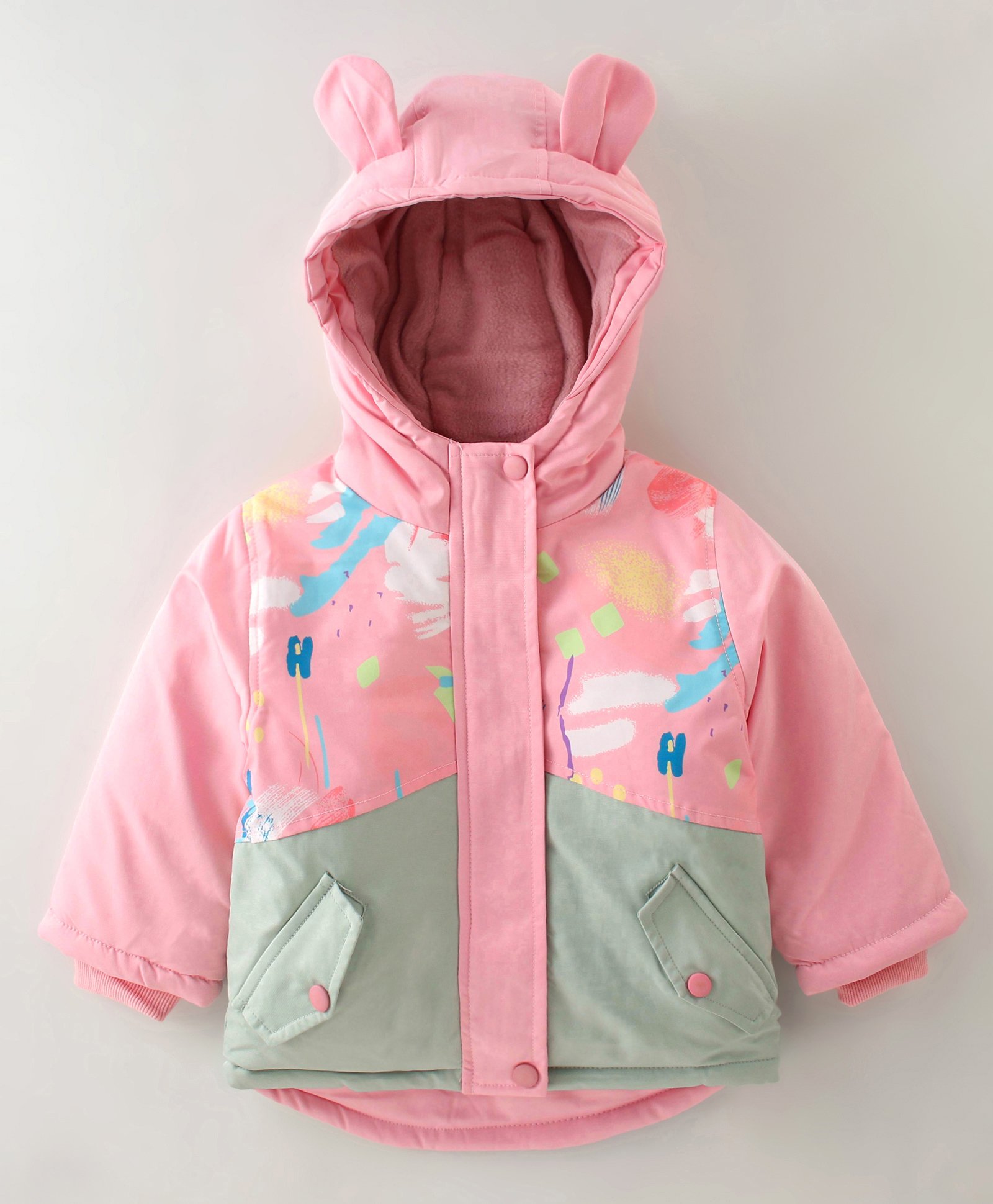 Kookie Kids Full Sleeves Padded Hooded Jacket with Ears Applique - Pink-picture-15