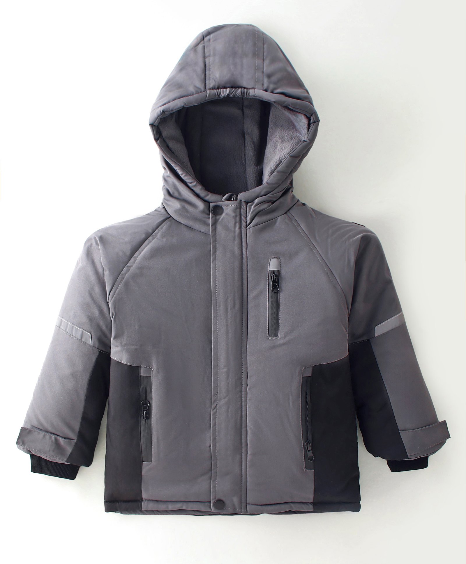 Kookie Kids Full Sleeves Solid Color Hooded Winter Jacket - Grey-image-47