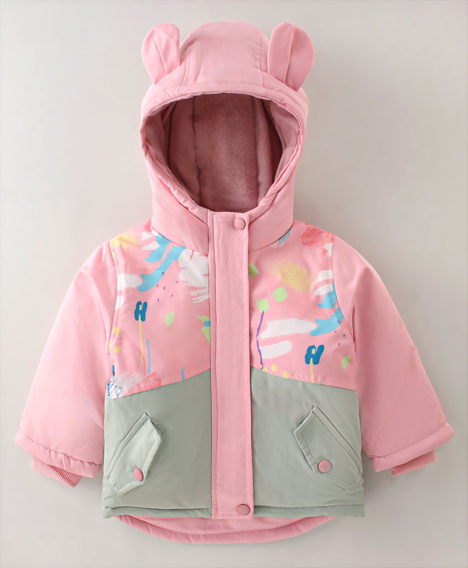 Kookie Kids Full Sleeves Printed Hooded Winter Jacket - Pink-picture-17