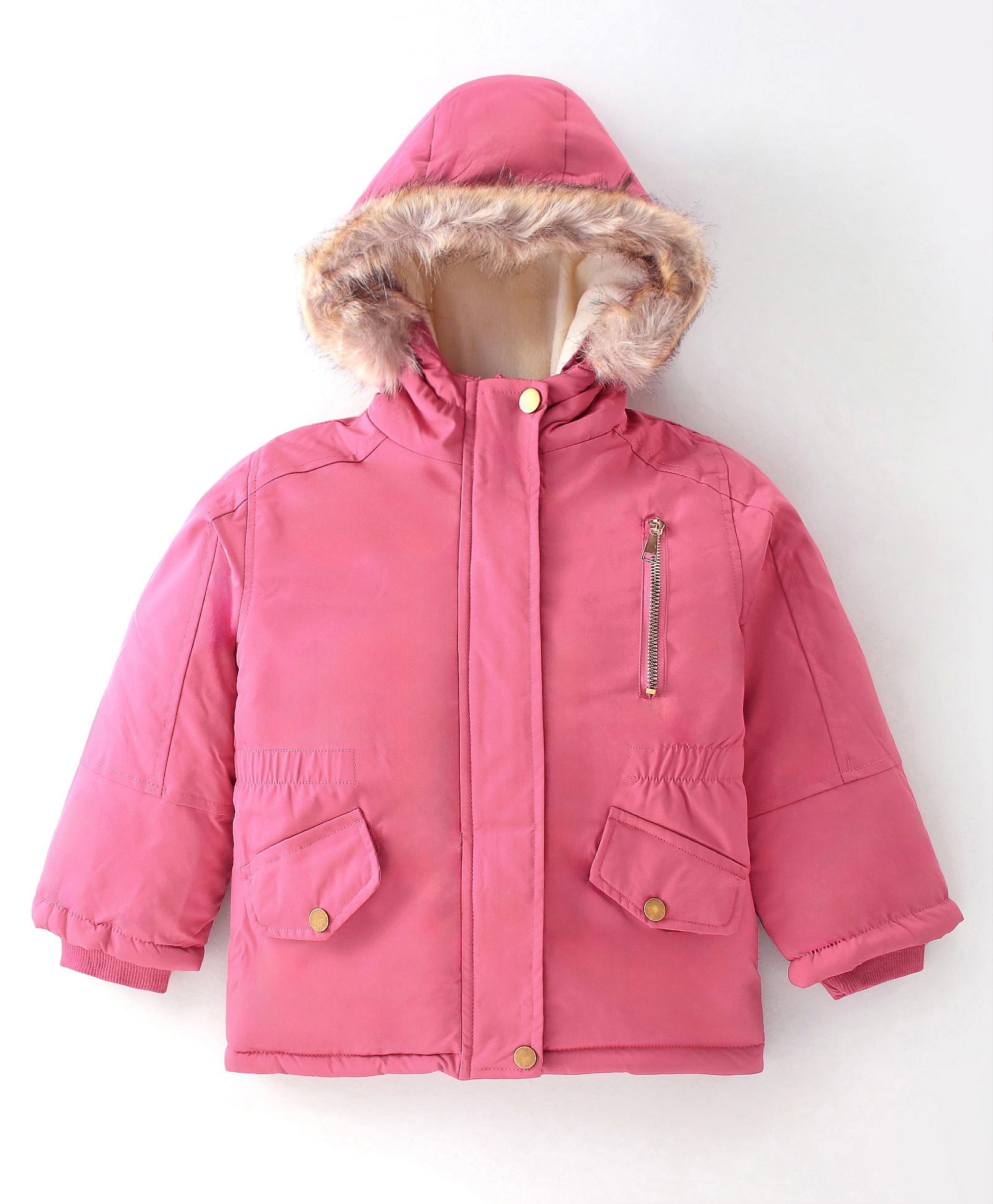 Kookie Kids Full Sleeves Padded Hooded Solid Colour Jacket - Pink-image-48