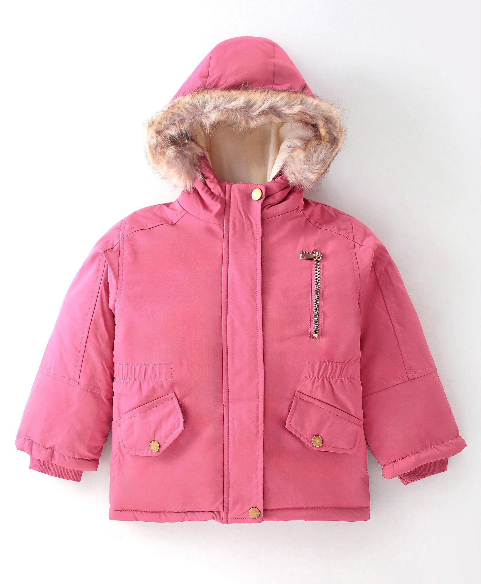 Kookie Kids Full Sleeves Solid Color Hooded Winter Jacket - Pink-image-11