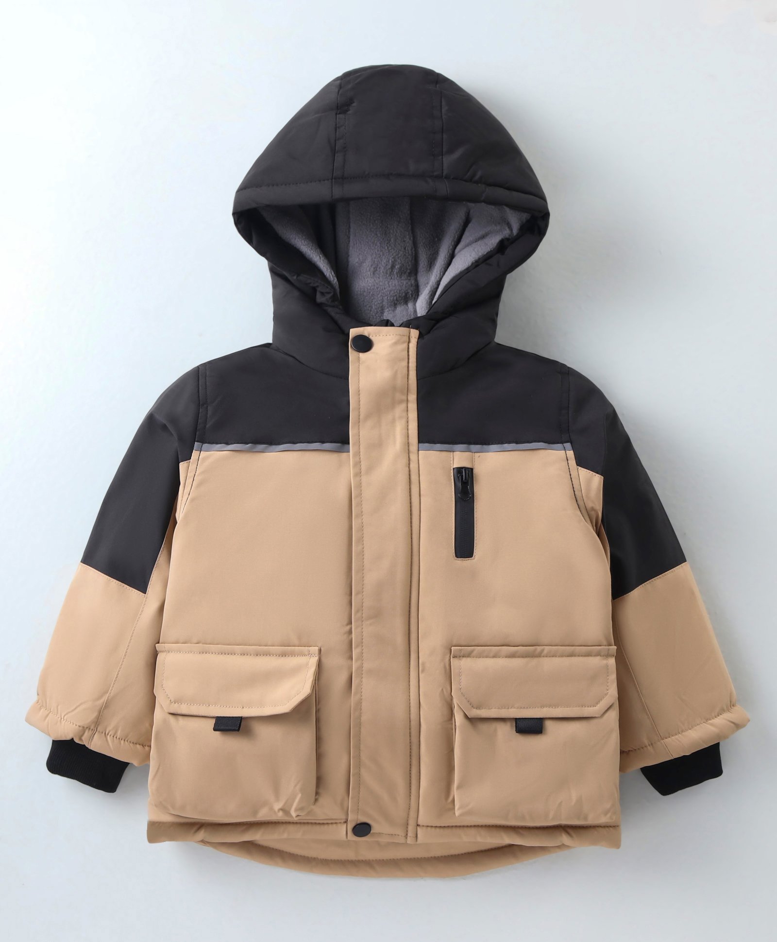 Kookie Kids Full Sleeves Solid Color Hooded Jacket - Khaki-image-8
