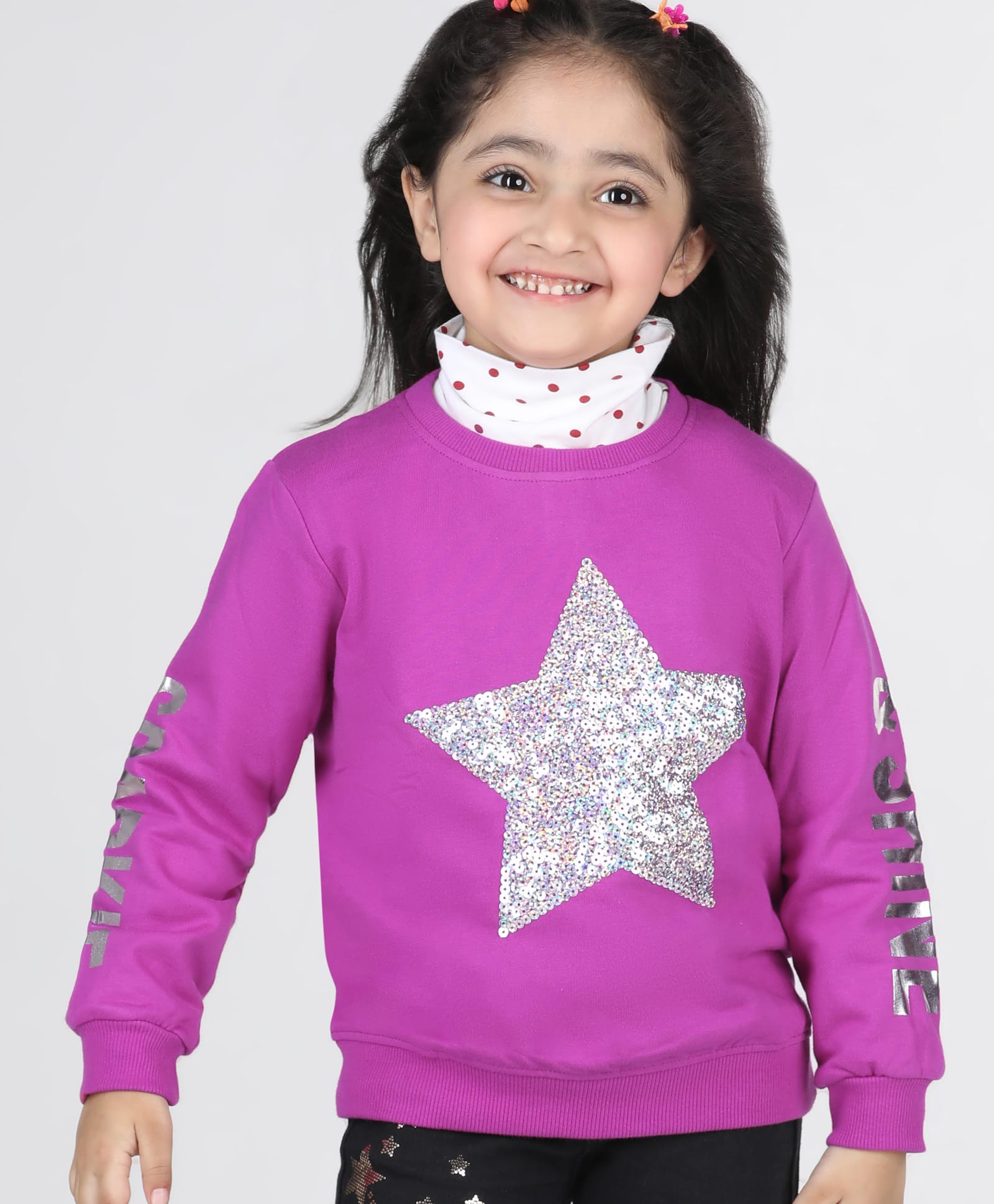Babyhug 100% Cotton Knit Full Sleeves Sweatshirt with Star Graphics Sequined &  Foil Print - Pink-picture-17