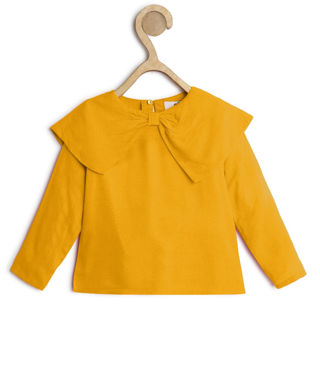 Chuppan Chupai Full Sleeves Solid Bow Detailed Top - Mustard-picture-7