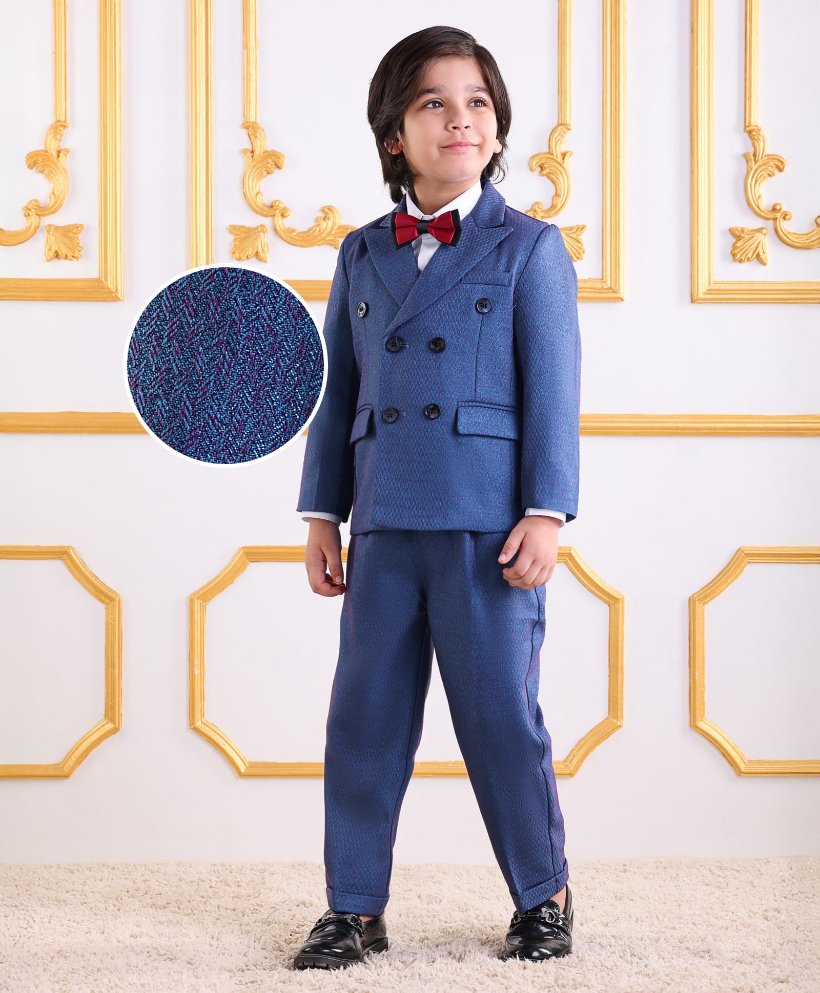 Kookie Kids Full Sleeves Solid Colour  3 Piece Party Suit with Bow - Navy Blue-picture-21
