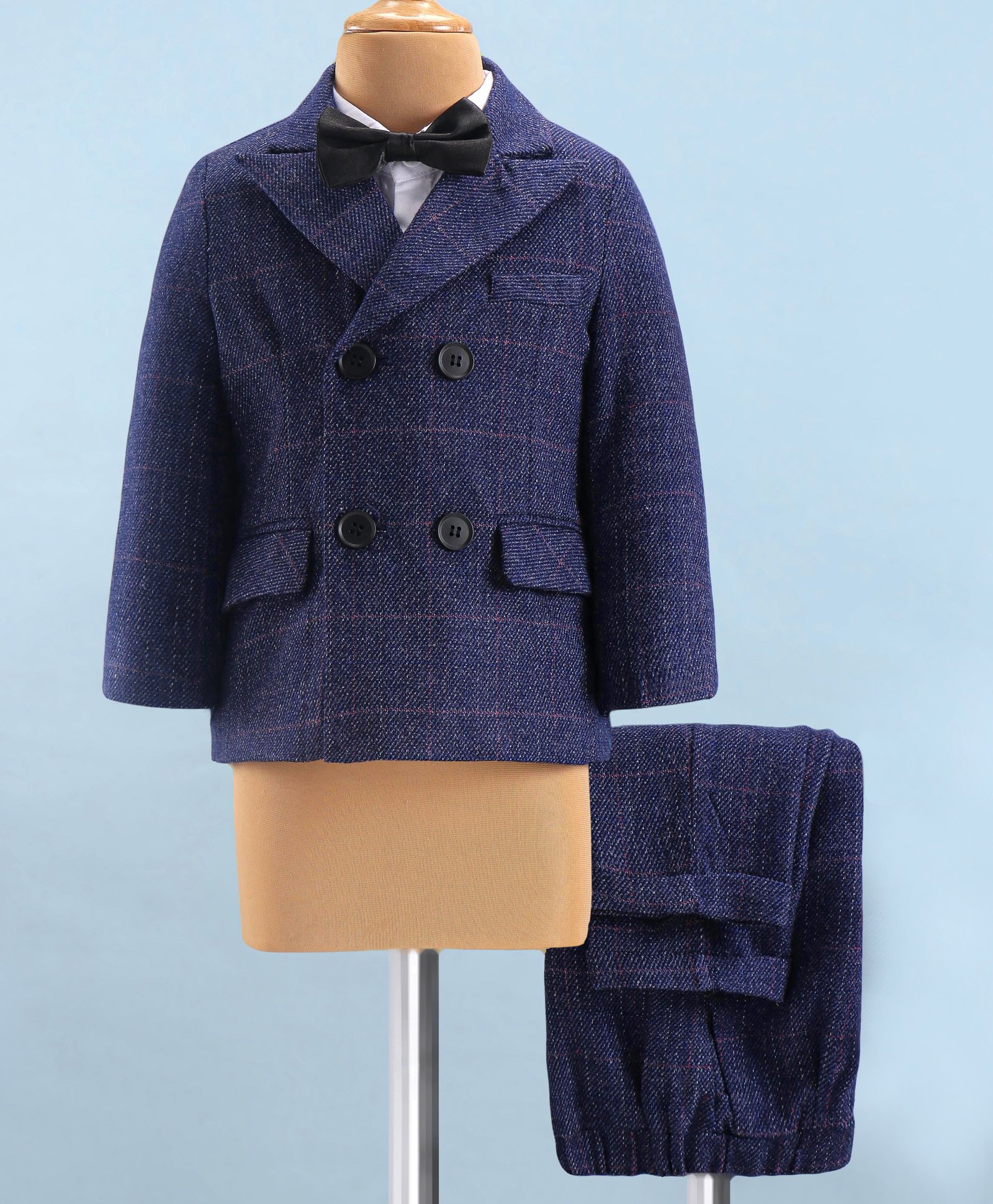 Kookie Kids Full Sleeves 4 Pieces Party Suit with Bow - Blue-image-18