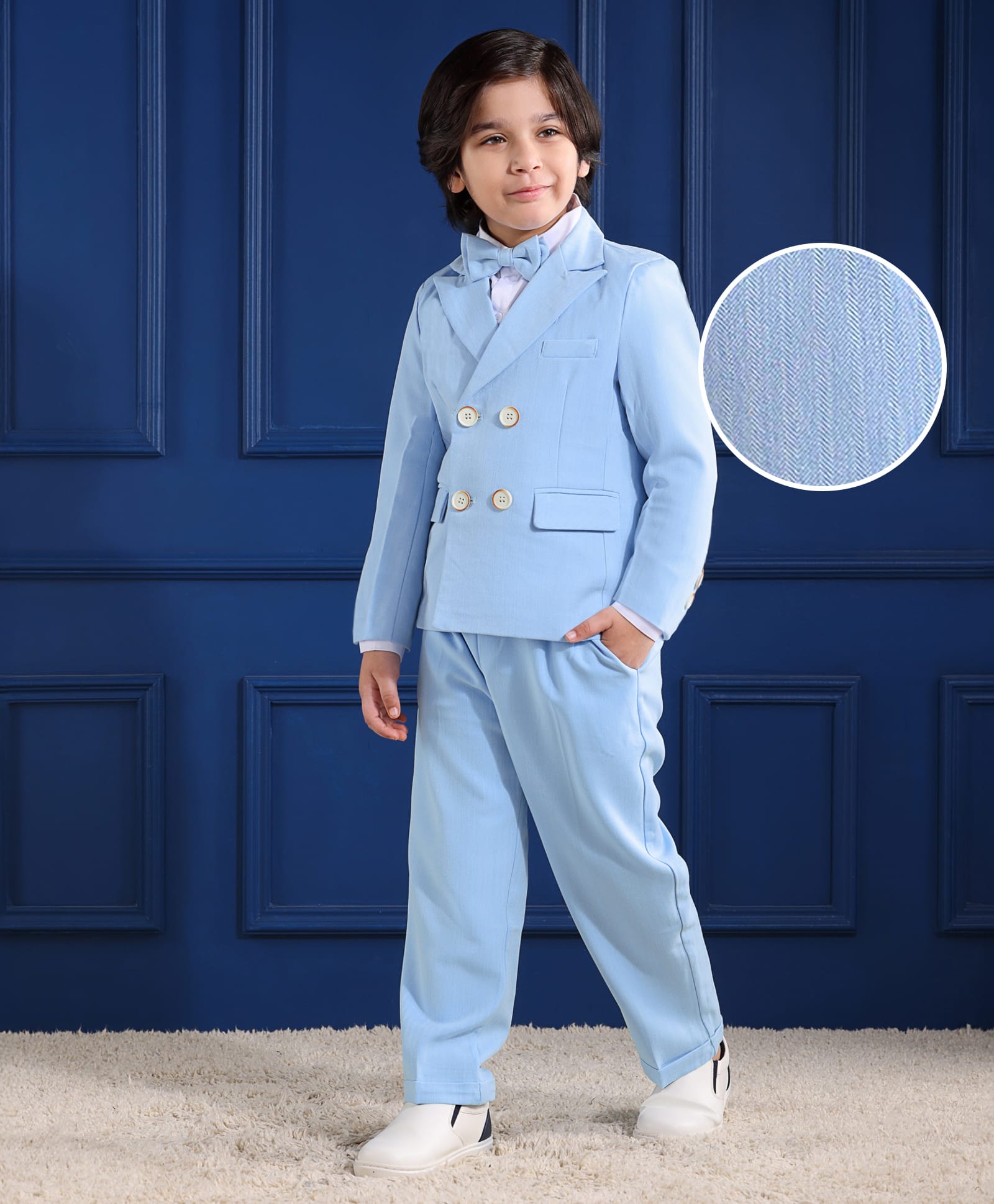 Kookie Kids Full Sleeves Solid Colour  3 Piece Party Suit with Bow - Blue-picture-31
