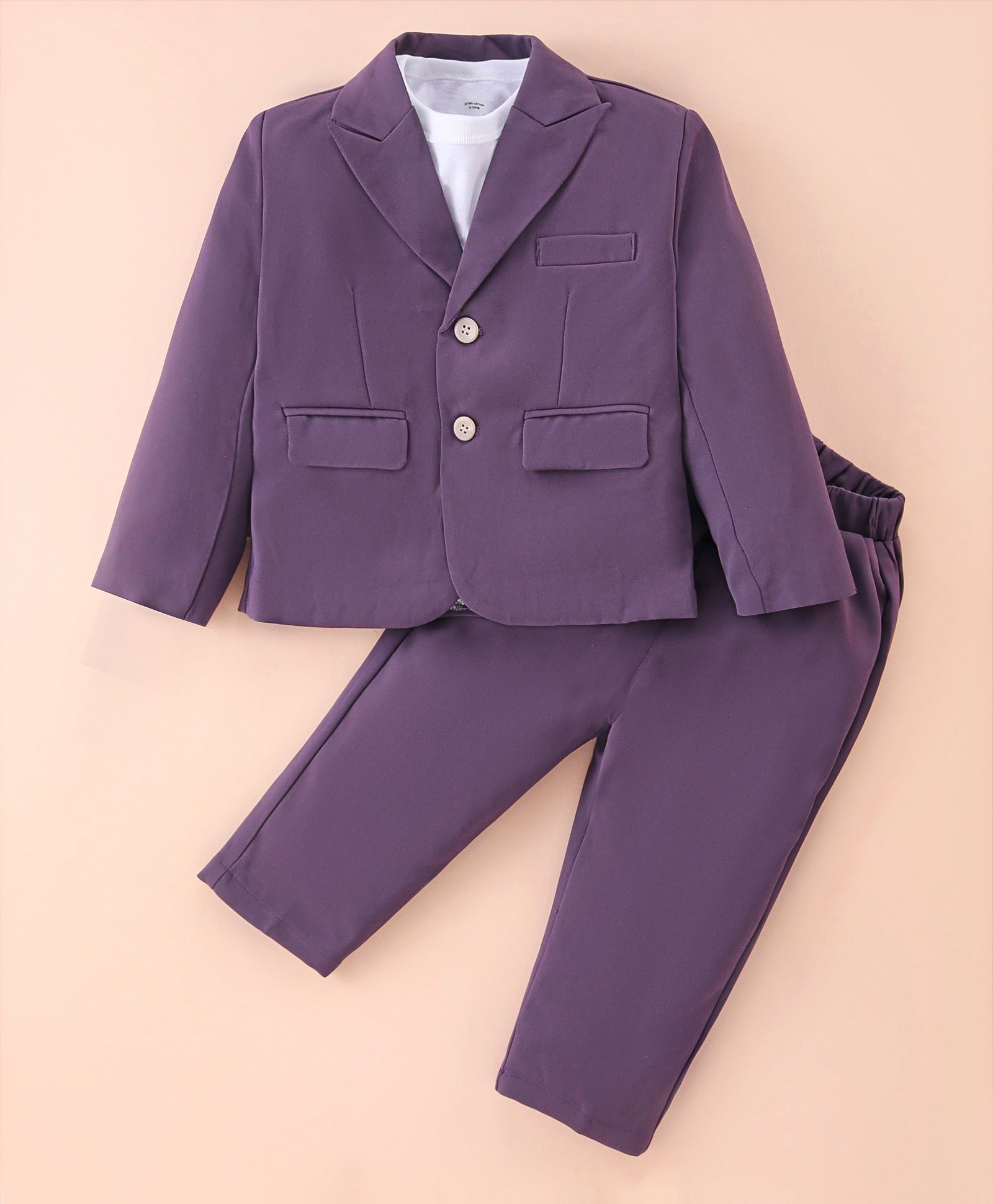 Kookie Kids Full Sleeves Solid Color T-Shirt & Trouser Set with Blazer - Purple-picture-36