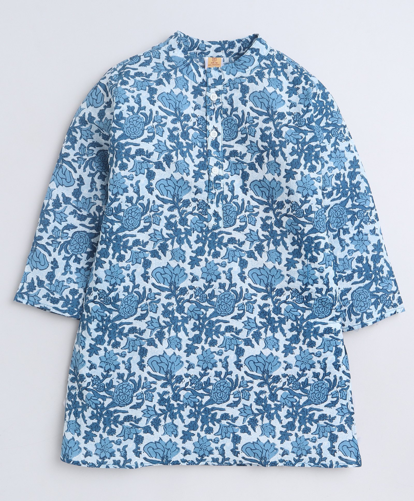 Aww Hunnie 100% Cotton Full Sleeves Floral Jaipuri Printed Kurta - Blue-picture-11