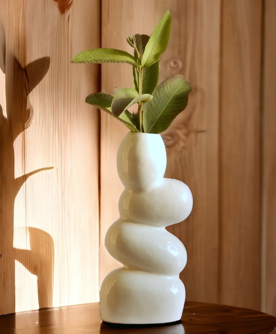 Ecofynd Ceramic Flower Pebble White Vase for Home Decor - Pack of 1-image-14