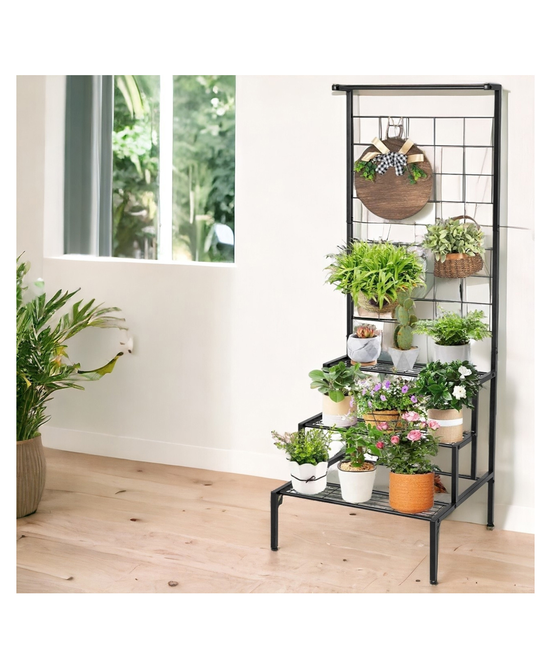 Ecofynd Bloom Plant Stand for Balcony, Metal Planter Stand for Outdoor Plants, 4 Tier High Flower Pot Holder, 3 Steps Plant Stand - Pack of 1-image-44