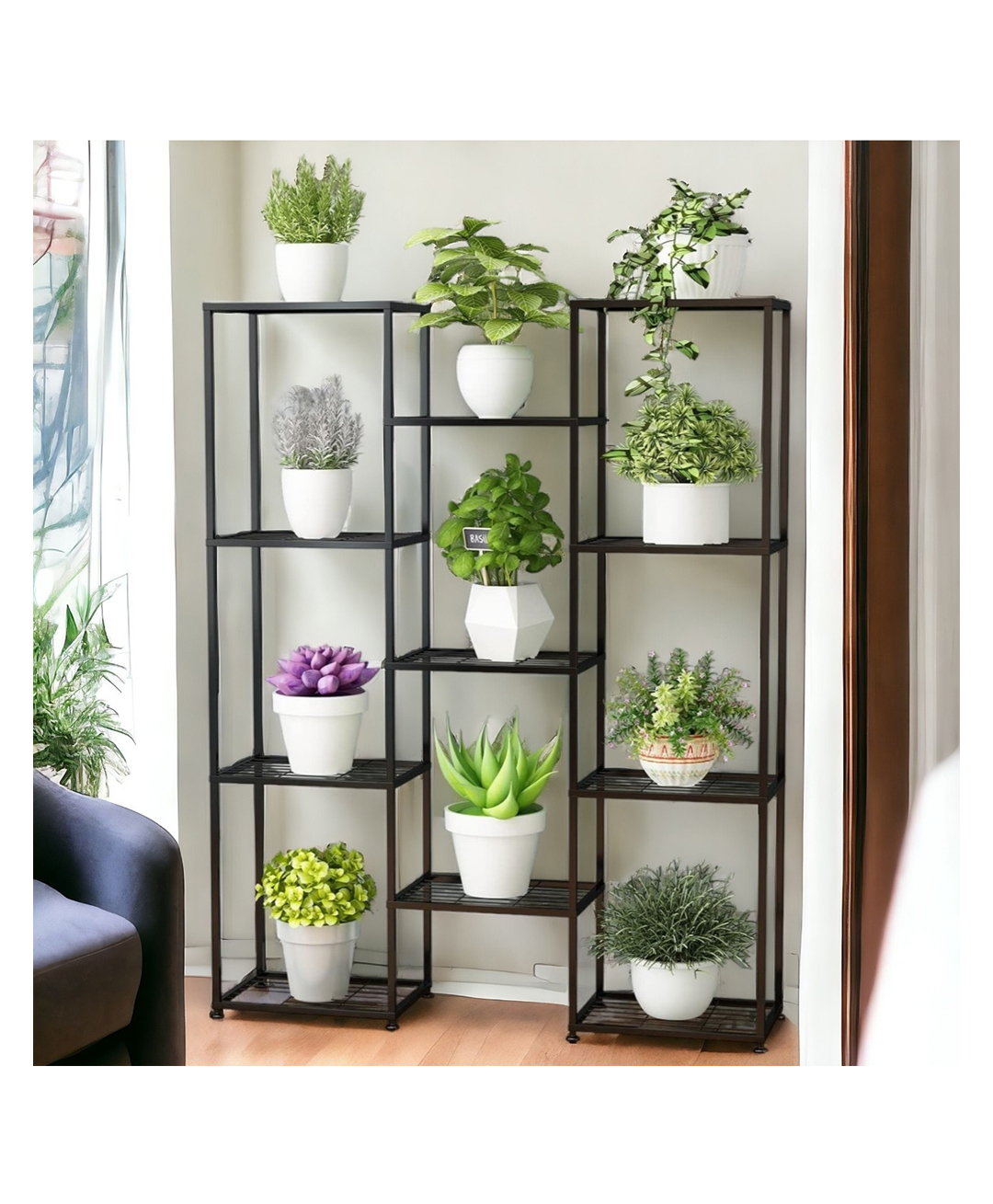 Ecofynd Plantica Metal Plant Stand for Indoor and Outdoor, 11 Tier Flower Pot Holder Shelf for Multi Plants - Black