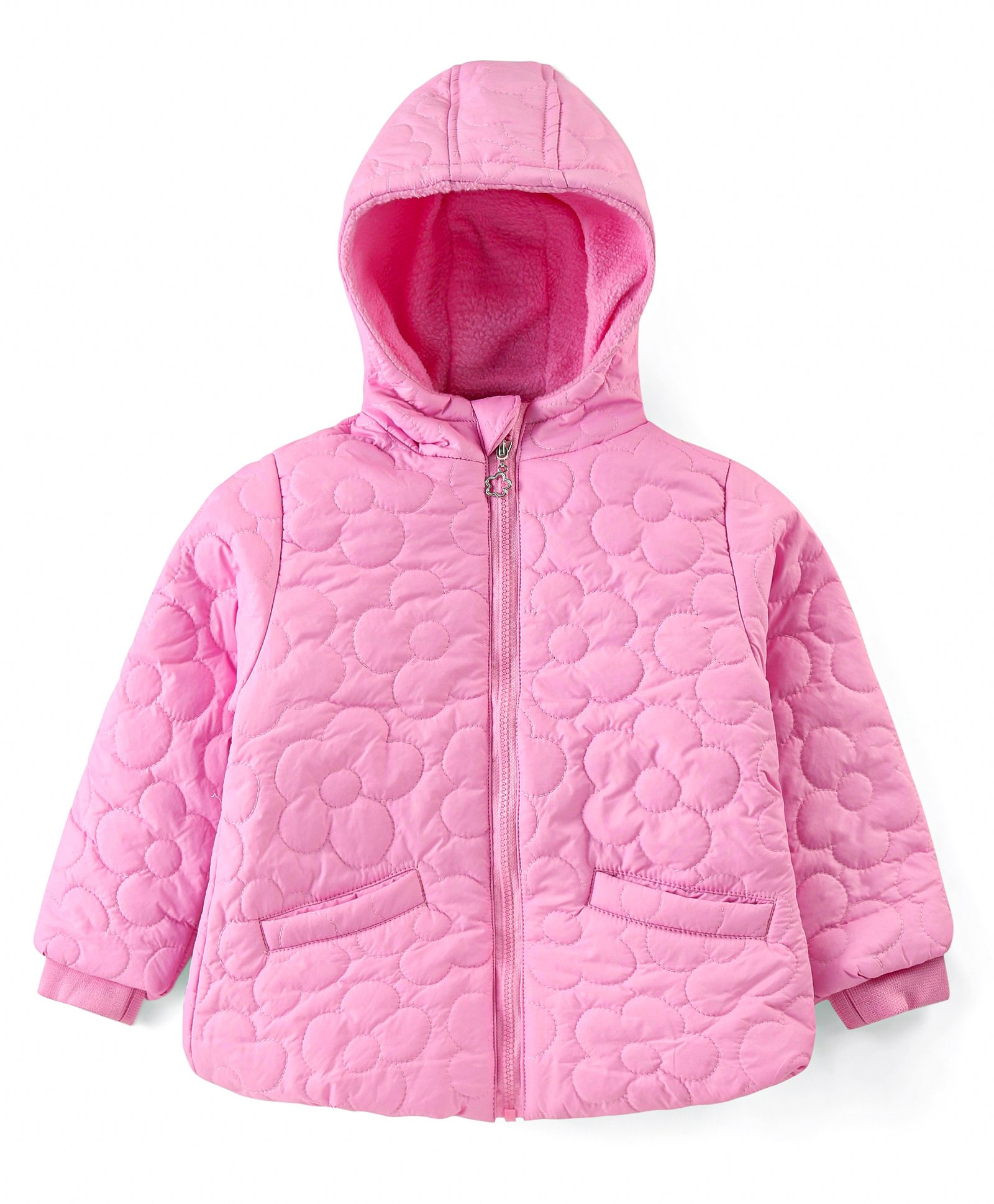 Babyhug Woven Full Sleeves Padded Hooded Jacket with Floral Embroidered Design - Pink-picture-28