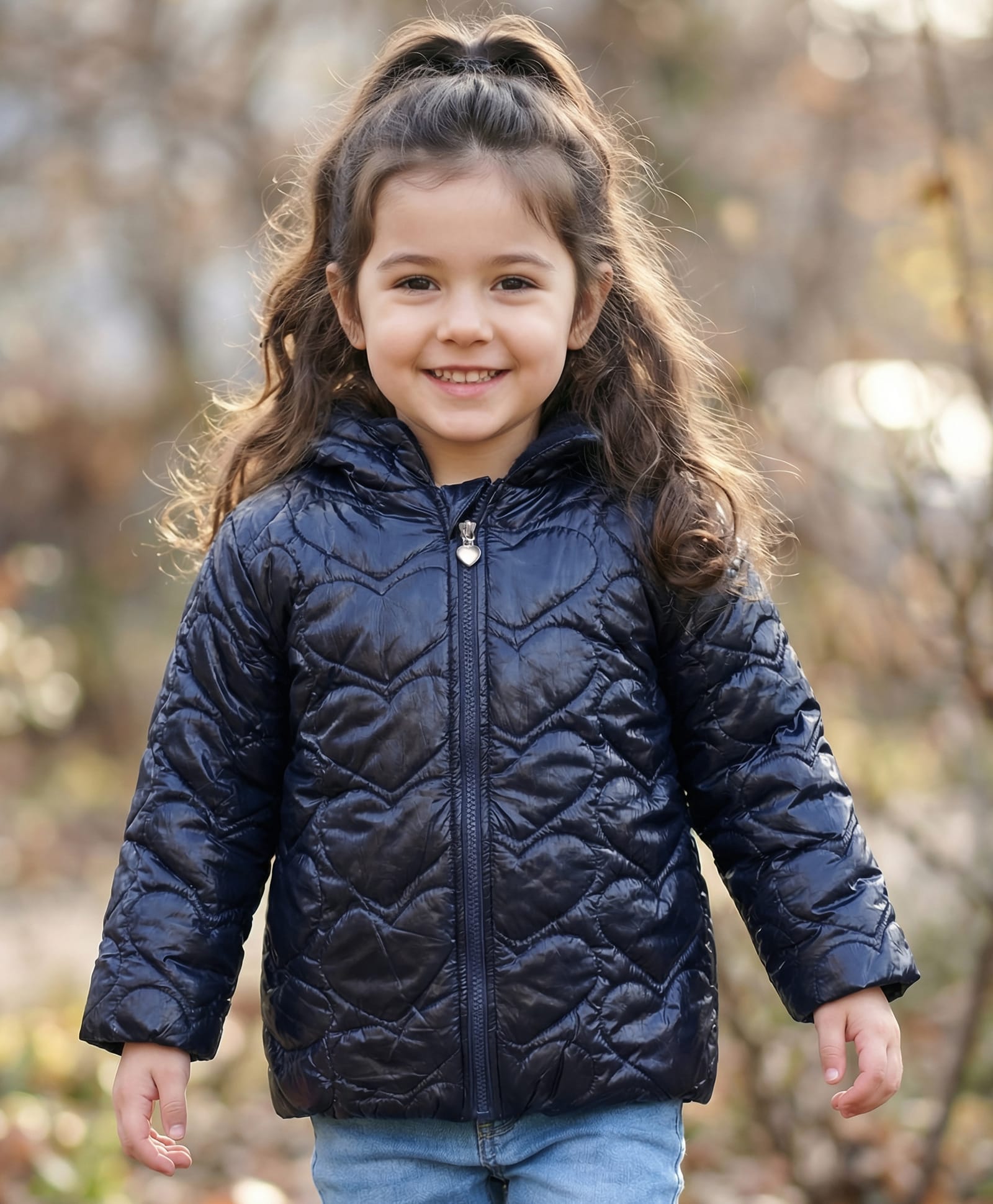 Babyhug Woven Full Sleeves Front Open Padded Hooded Jacket with Quilted Hearts Design - Navy Blue-picture-17
