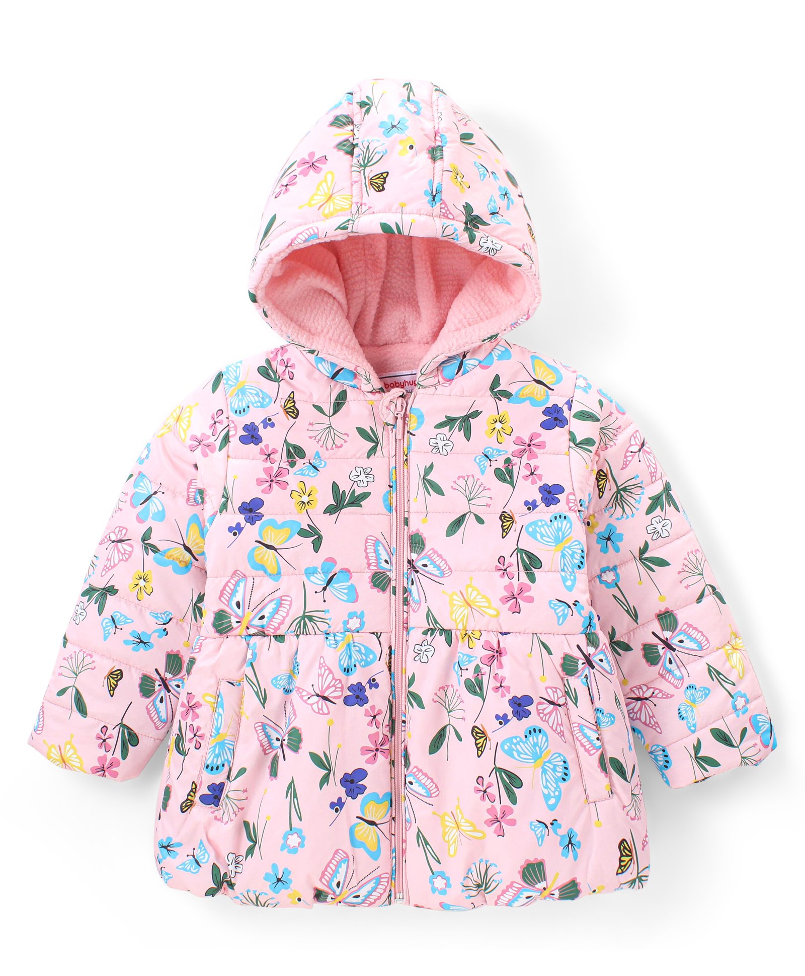 Babyhug Woven Full Sleeves Padded Hooded Jacket With Floral Print - Pink-picture-21