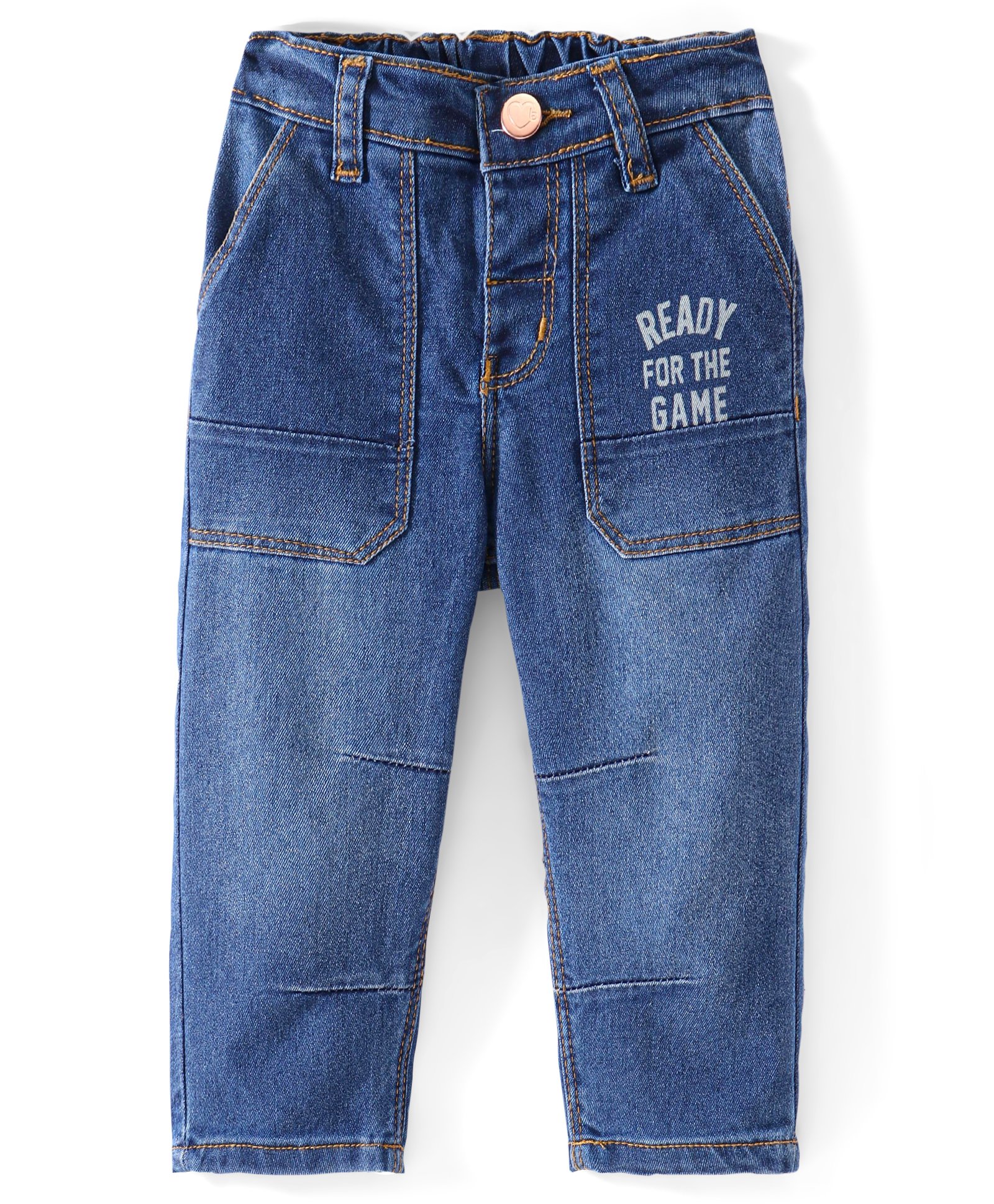 Babyhug Full Length Denim Jeans With Stretch & Text Print - Blue-image-37