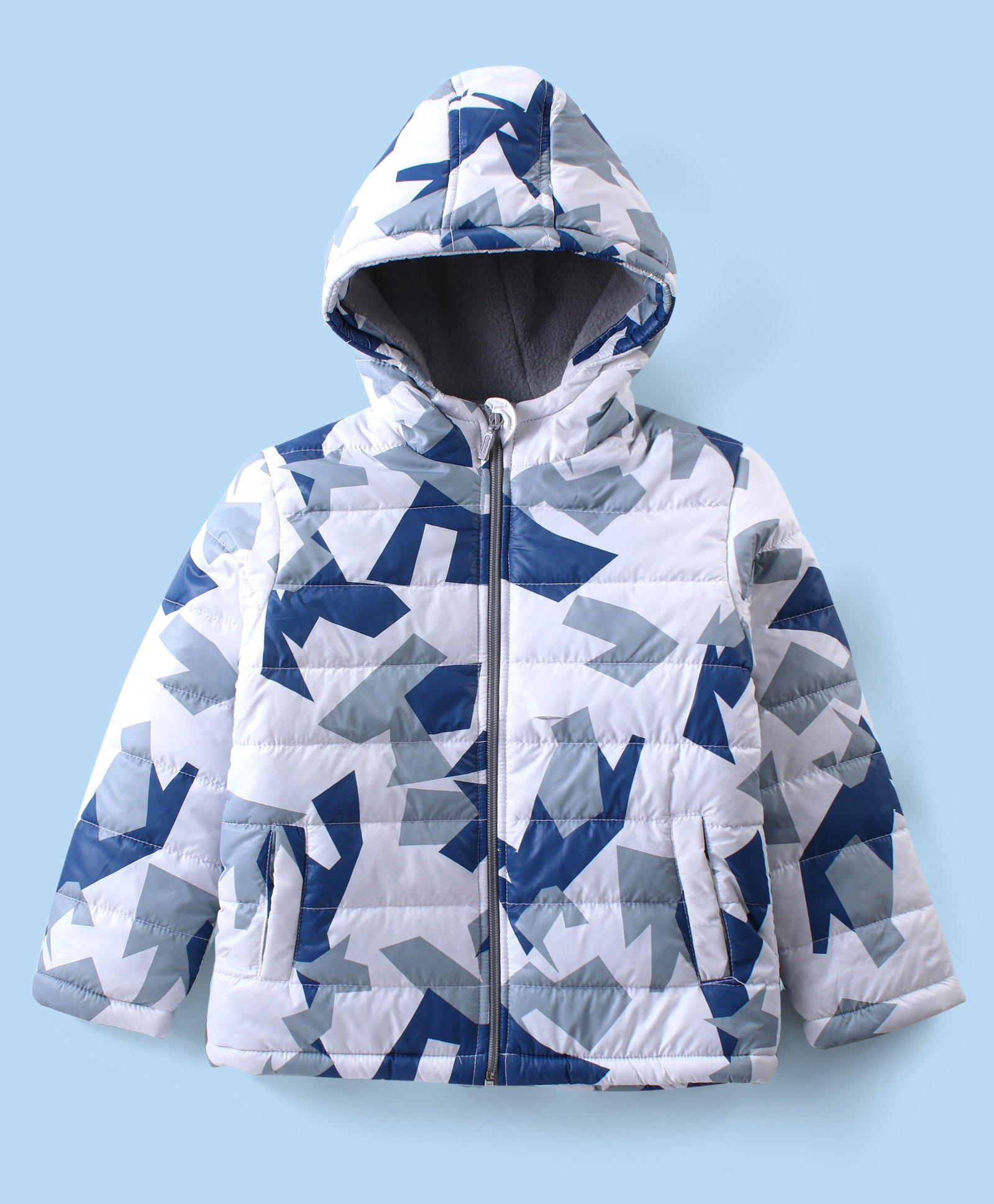 Babyhug Woven Full Sleeves Front Open Padded Hooded Jacket with Abstract Print - White-picture-23
