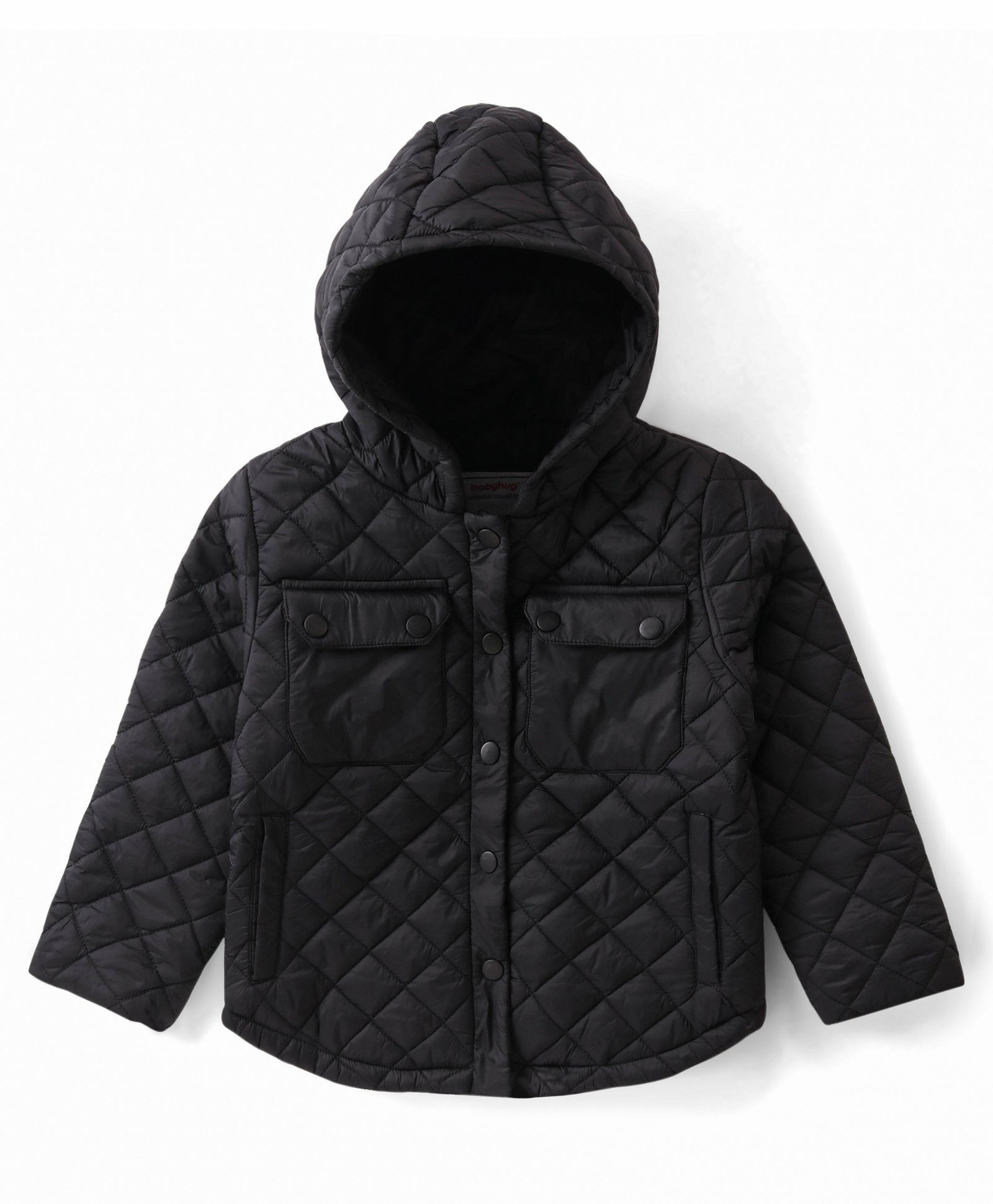 Babyhug Woven Full Sleeves Padded Hooded Solid Colour Jacket - Black-picture-30