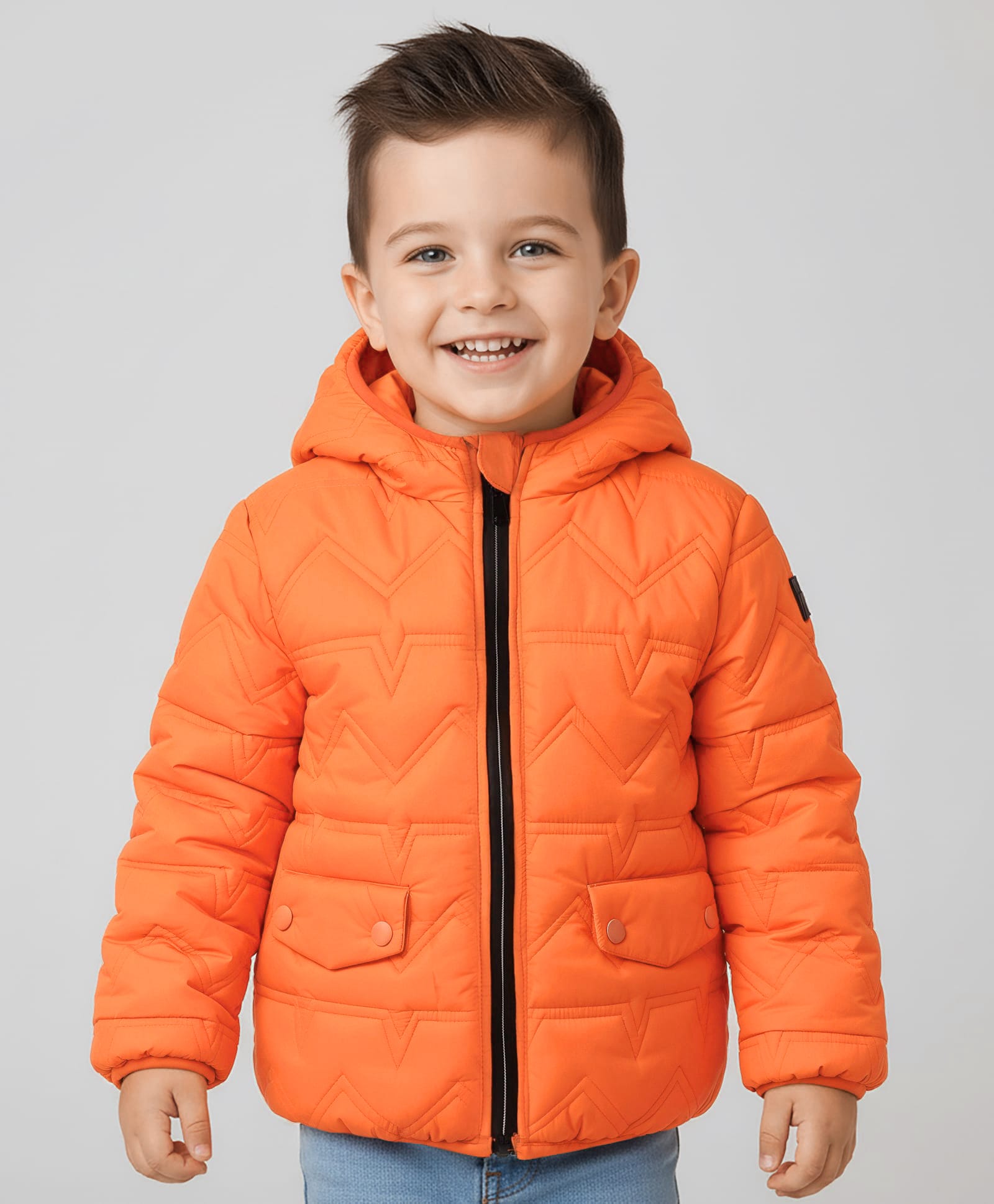 Babyhug Woven Full Sleeves Padded Hooded Jacket with Quilted Design & Solid Colour - Orange-picture-38