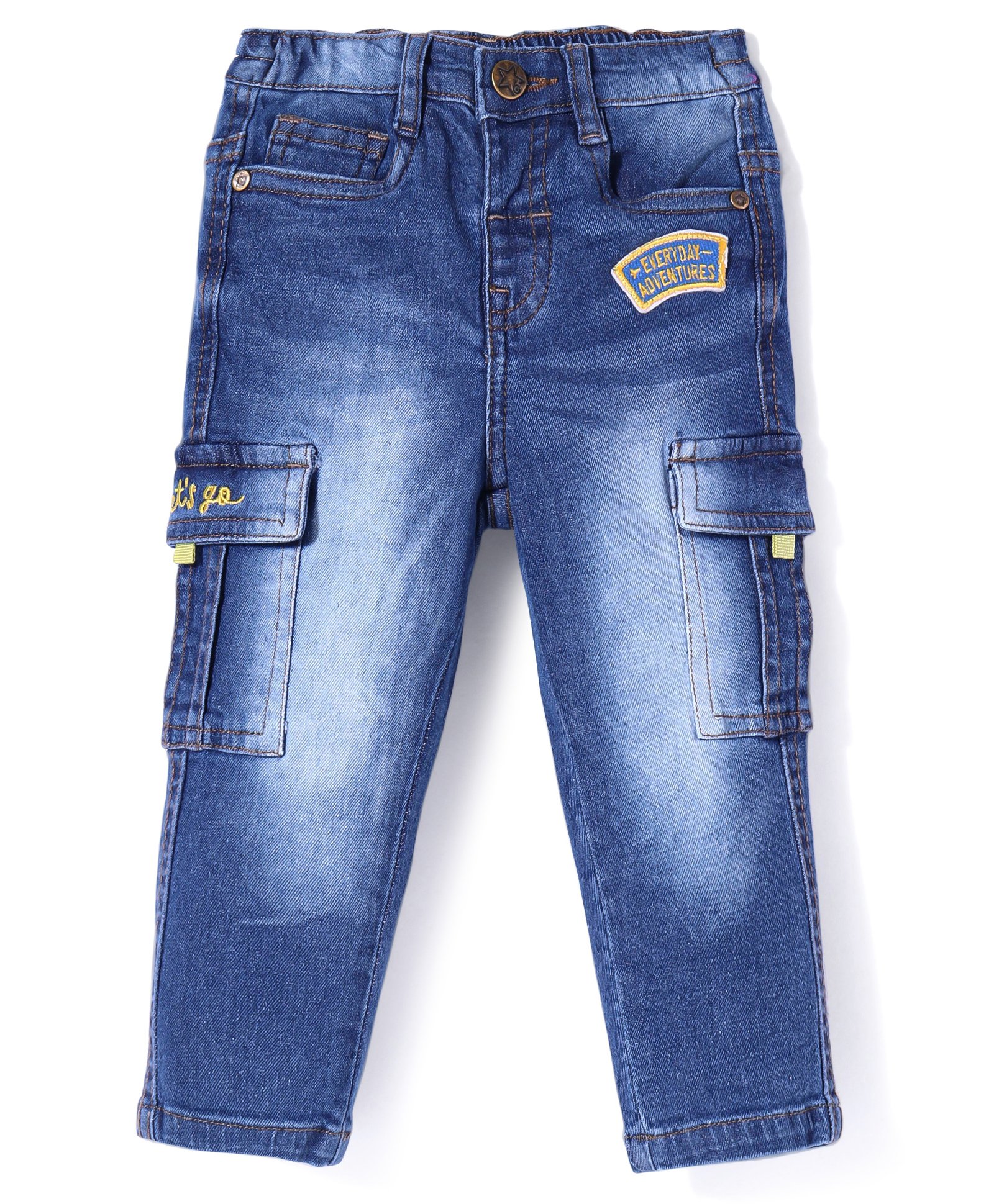 Babyhug Full Length Denim Jeans With Text Embroidery - Navy Blue-picture-14