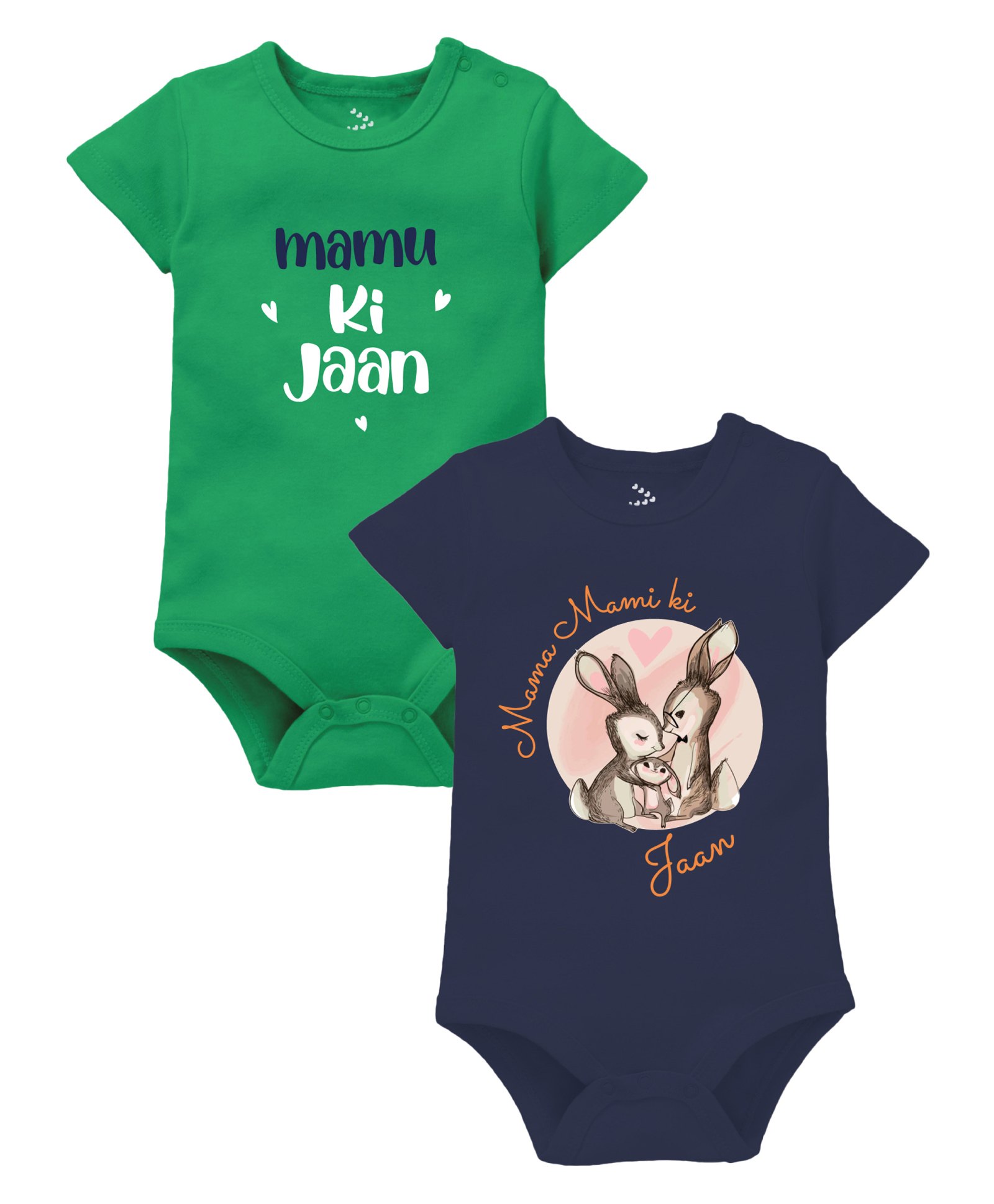 Zeezeezoo Half Sleeves Pack Of 2  Mama Mami Ki Jaan & Mamu Ki Jaan Text Printed Onesies - Navy Blue & Green-picture-24