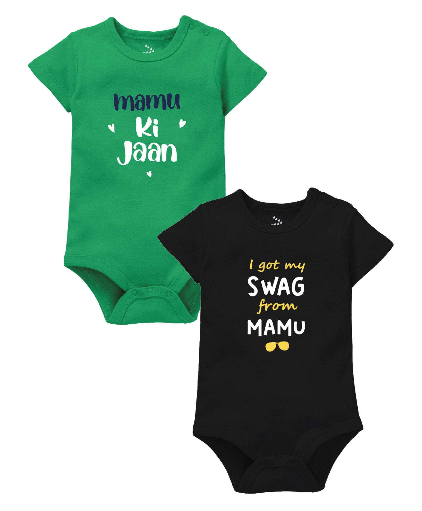 Zeezeezoo Cotton Pack Of 2 Half Sleeves Mamu Ki Jaan & Swag from Mamu Printed Onesies - Green & Black-picture-30
