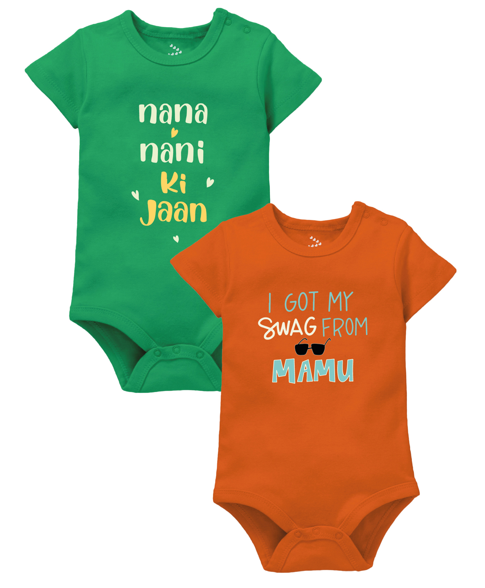 Zeezeezoo Cotton Half Sleeves Pack of 2  Nana Nani Ki Jaan And Swag From Mamu Printed Onesie - Green And Orange-picture-33