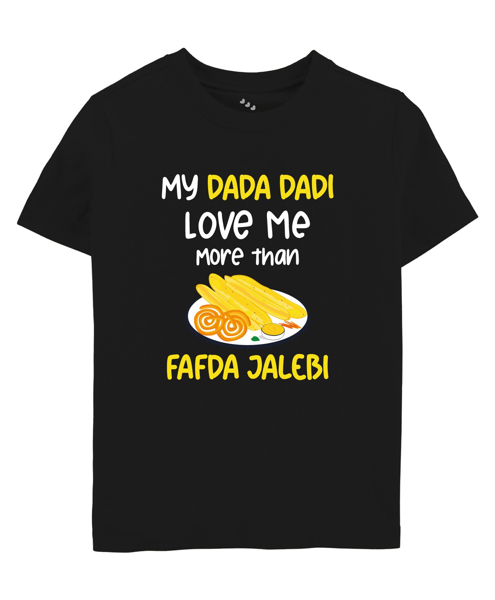 Zeezeezoo Half Sleeves My Dada Dadi Loves Me More Than Fafda Jalebi Text Printed Tee - Black-picture-40