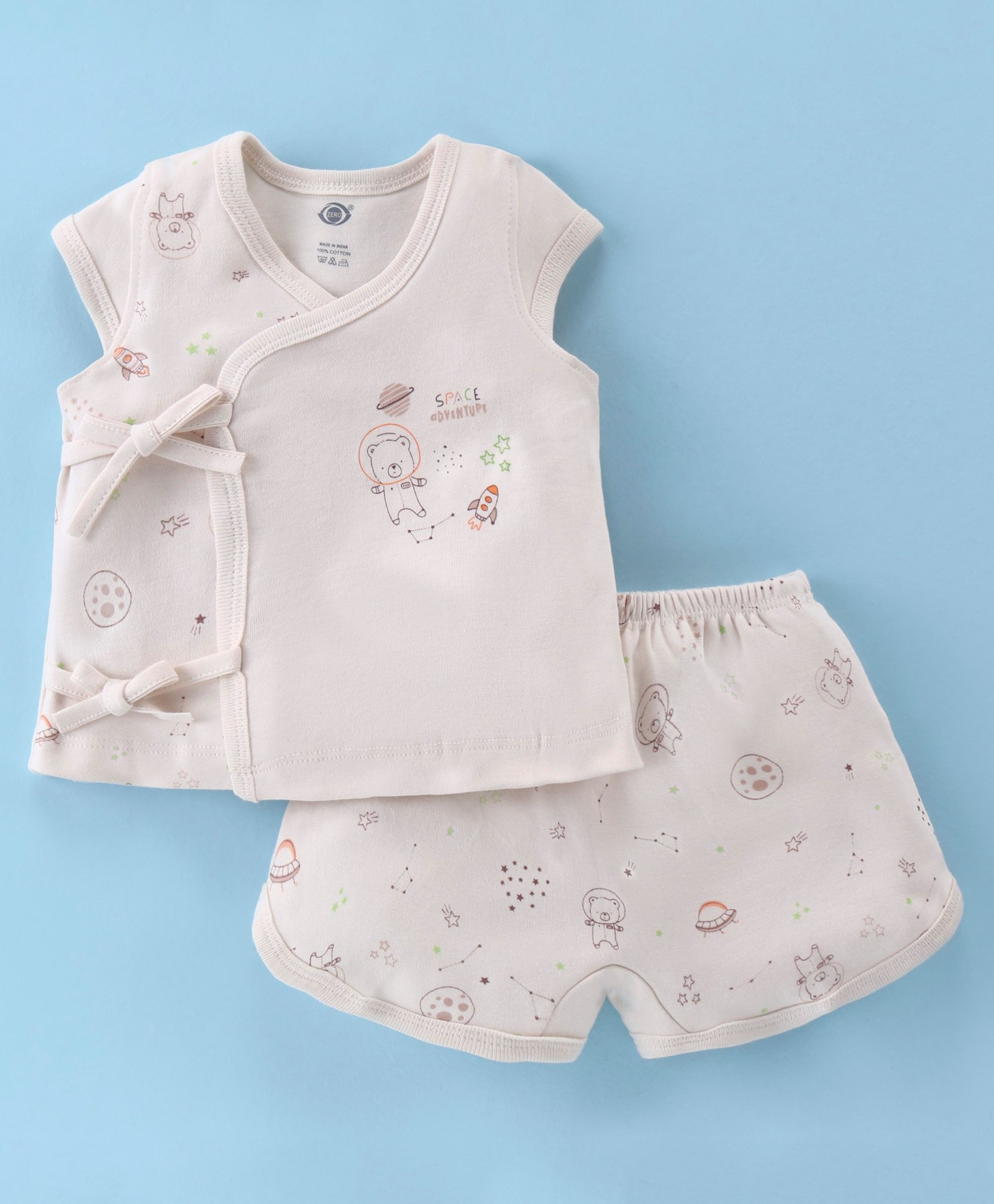 zero ero Interlock Knit Half Sleeves Shorts Night Suit with Space & Teddy Bear Print - Cream-picture-19