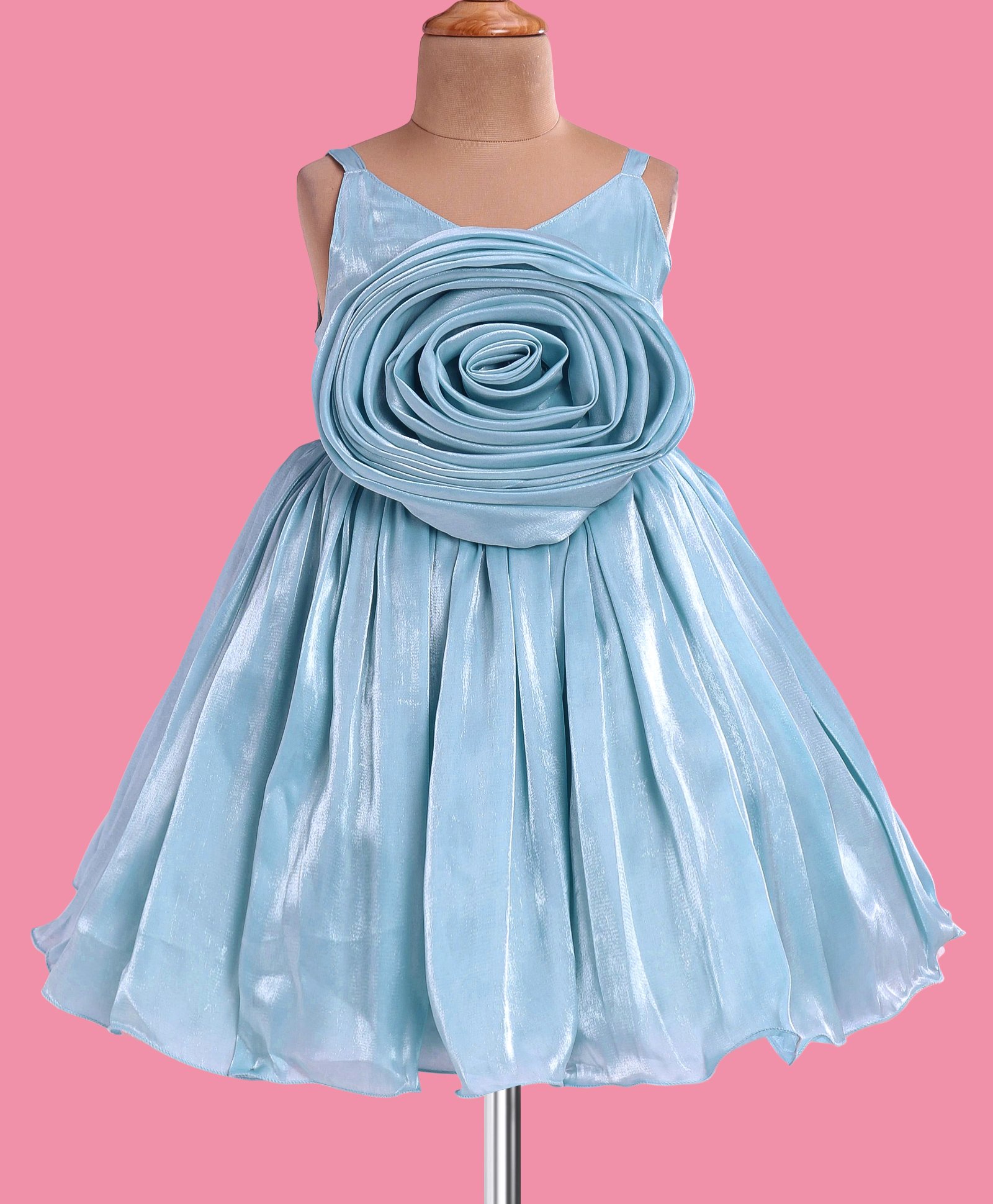 Bluebell Tissue Knit Sleeveless Party Frock with Floral Applique  - Sky Blue-picture-26