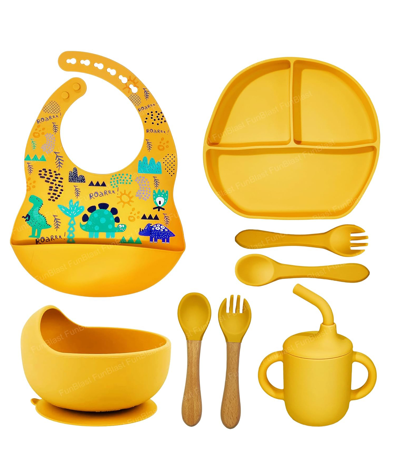 FunBlast Silicone Baby Tableware Feeding Set  8 Pcs Yellow-image-46