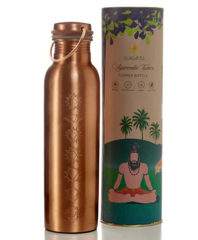 Sarveda 7 Chakras Vintage Copper Bottle With Handle - 950 ml-picture-25
