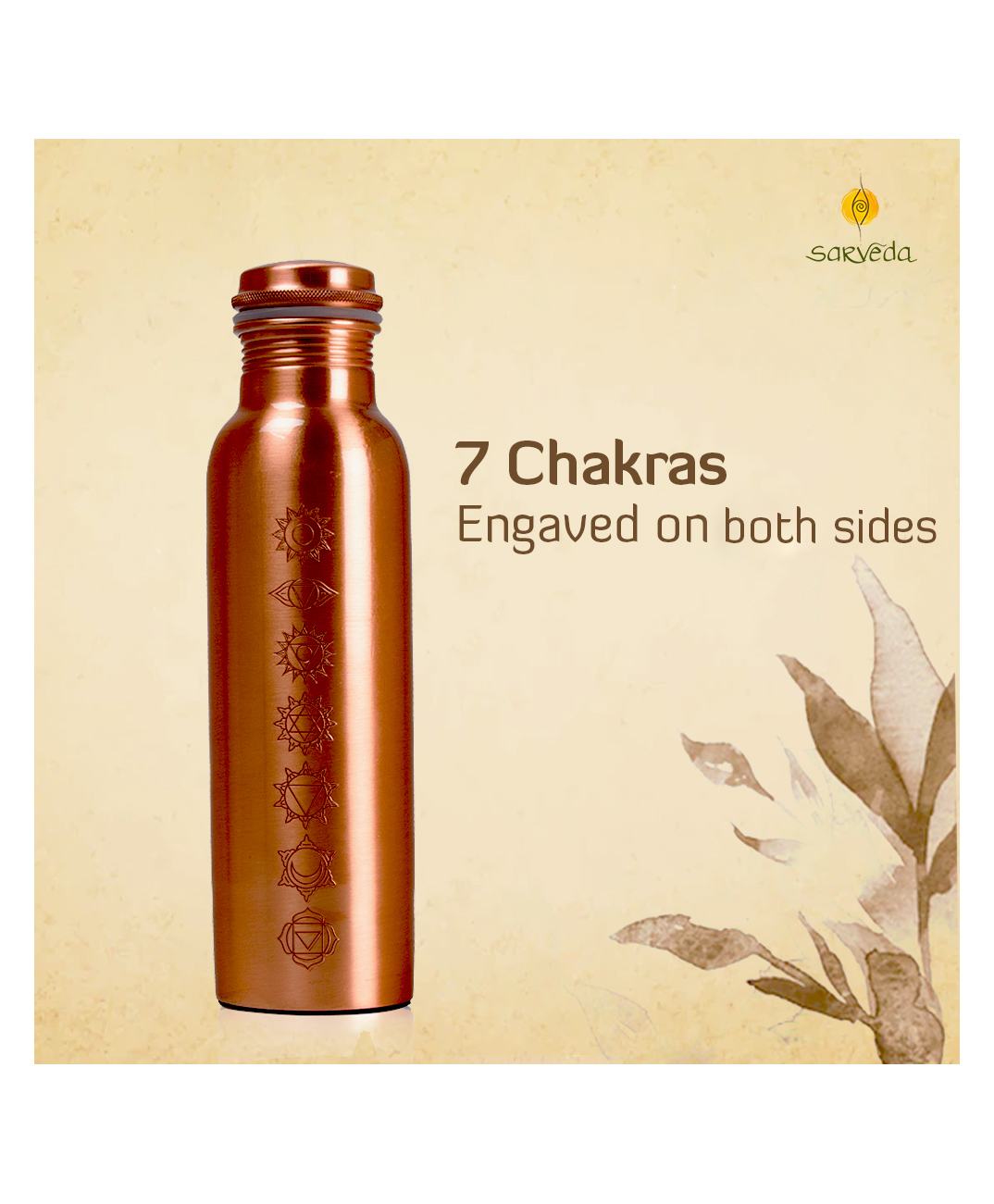 Sarveda 7 Chakras Vintage Copper Bottle with Brush - 950 ml-image-33