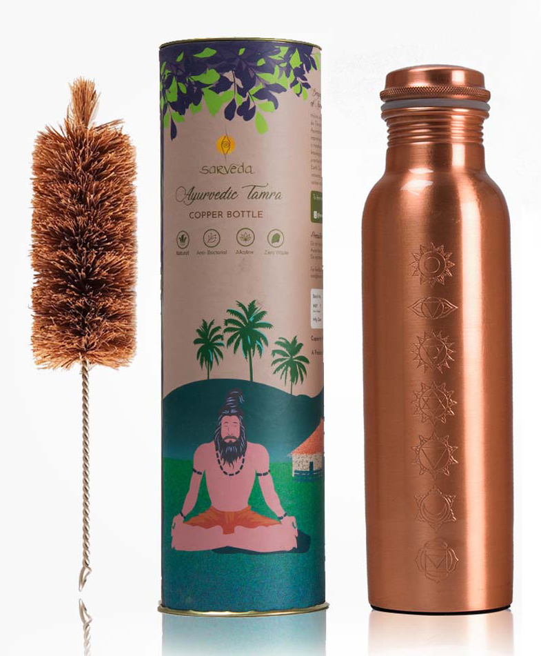 Sarveda 7 Chakras 500 ml Plain Copper Bottle with Brush-picture-27
