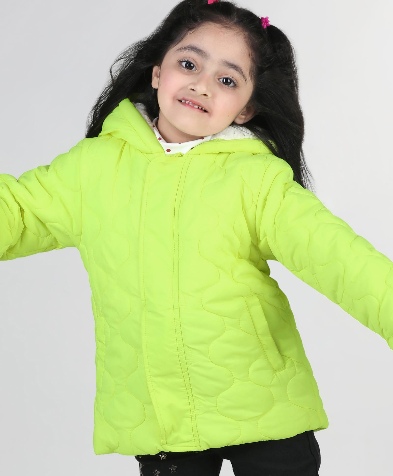 Babyhug Full Sleeves Padded Winter Jacket with Hood Sew Design - Limegreen-image-17