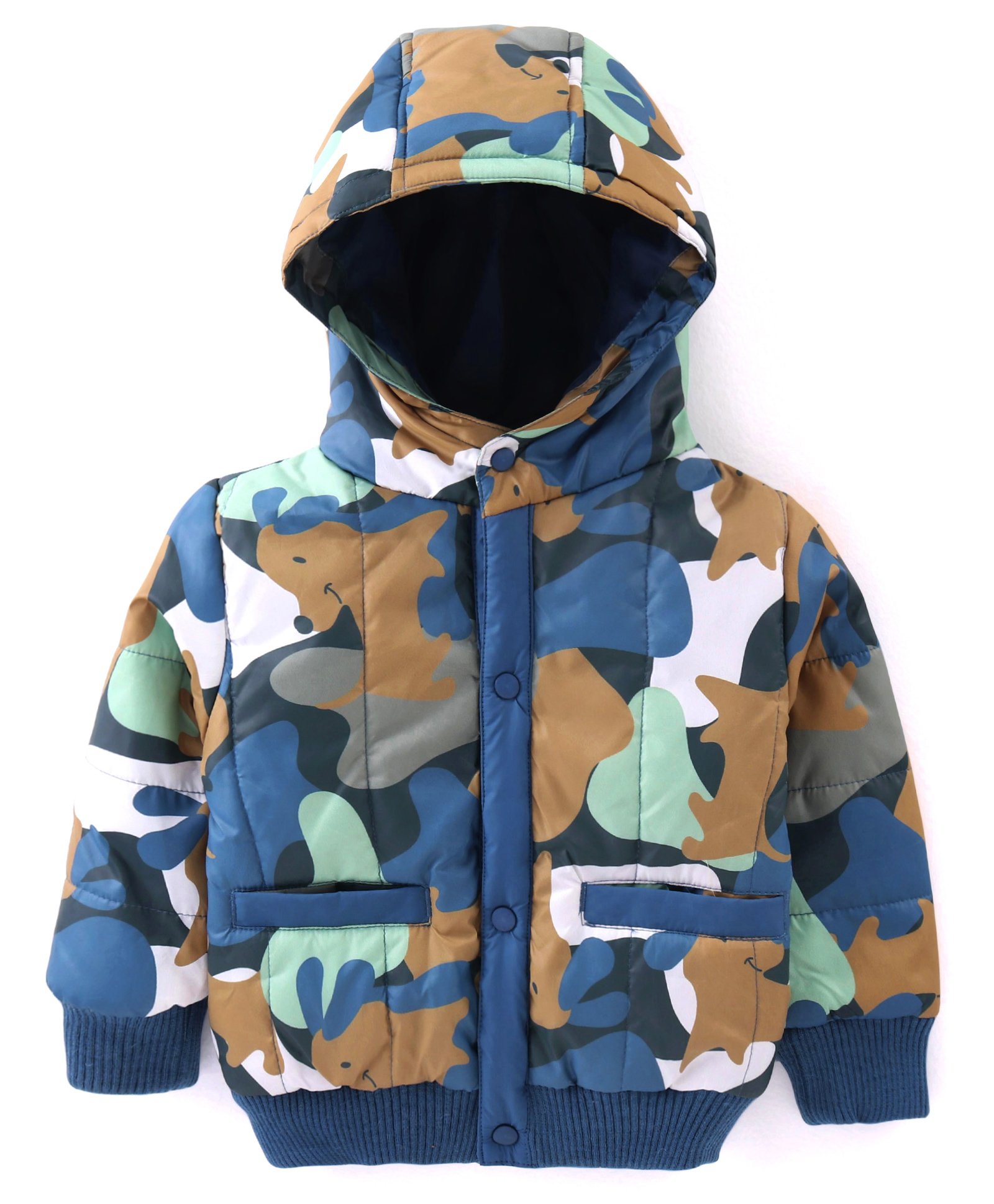 Babyhug Full Sleeves Padded Hooded Jacket Camouflage Print - Blue-image-13