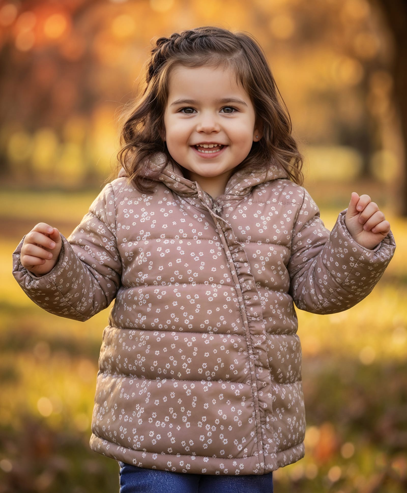 Babyhug Woven Full Sleeves Hooded Jacket With Floral Print - Beige-image-39