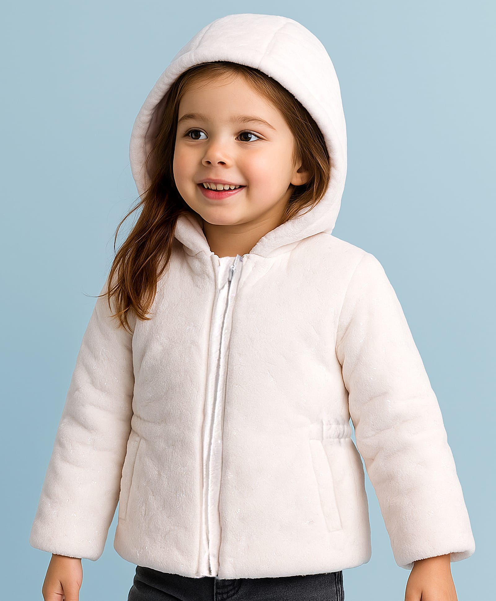 Babyhug Full Sleeves Front Open Padded Hooded Jacket with Solid Colour - White-picture-27
