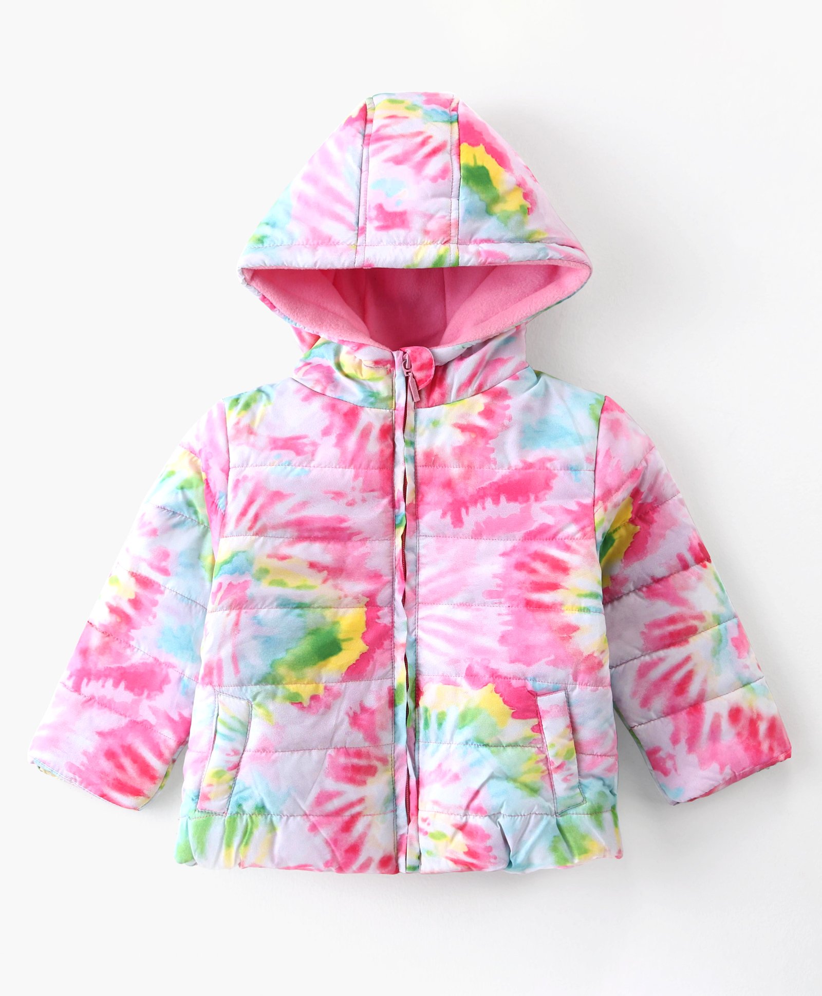 Babyhug Full Sleeves Front Open Padded Hooded Jacket with Abstract Print - Pink-image-17