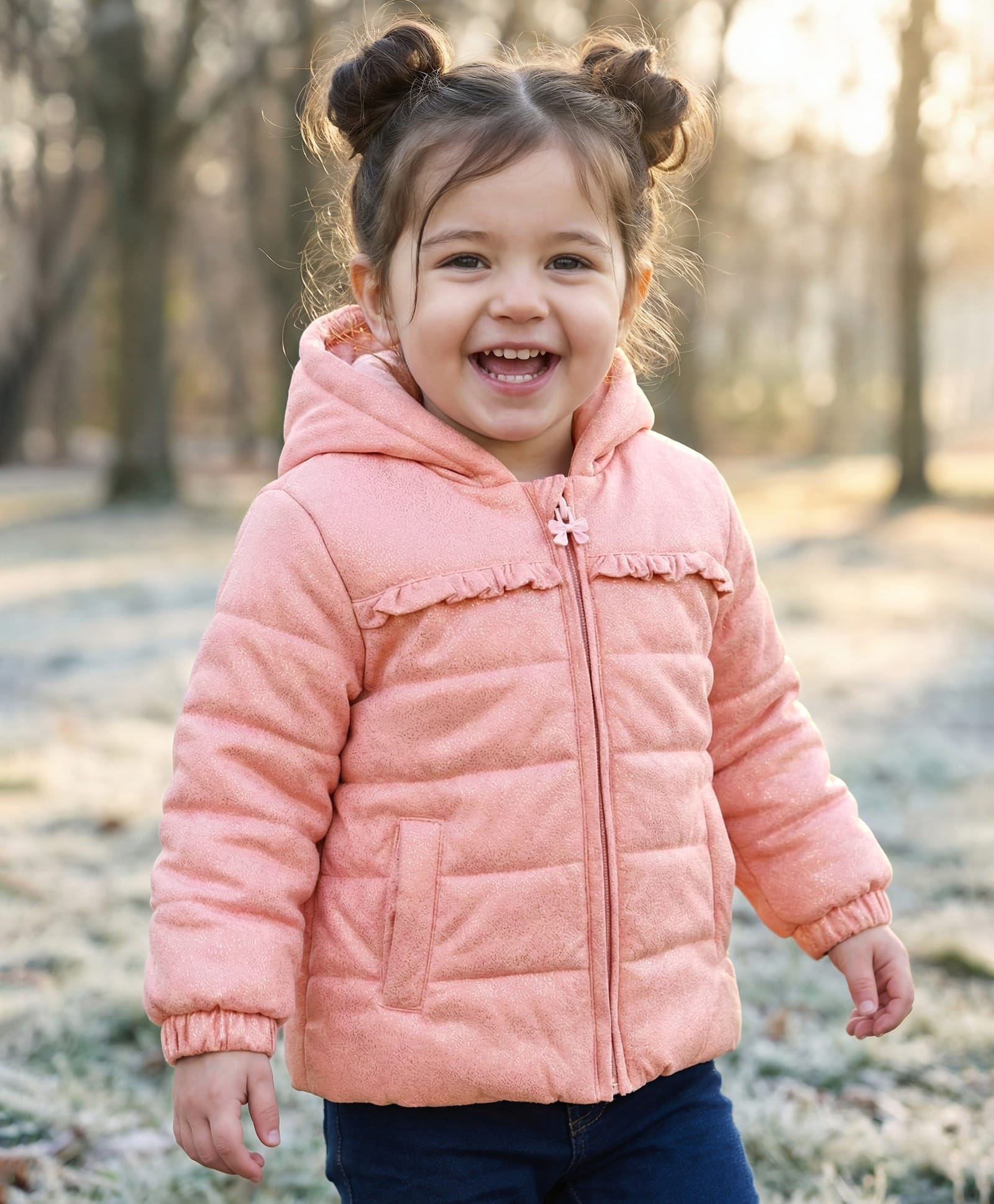 Babyhug Full Sleeves Front Open Padded Hooded Jacket with Solid Colour & Frill Detailing - Pink-picture-15