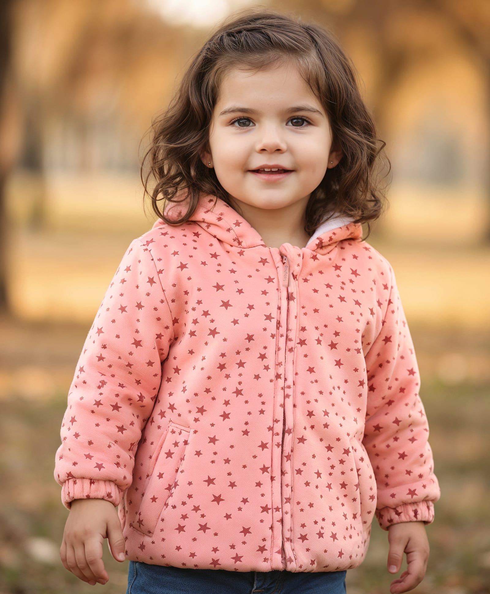 Babyhug Full Sleeves Hooded Sweatjacket With Stars Design - Orange