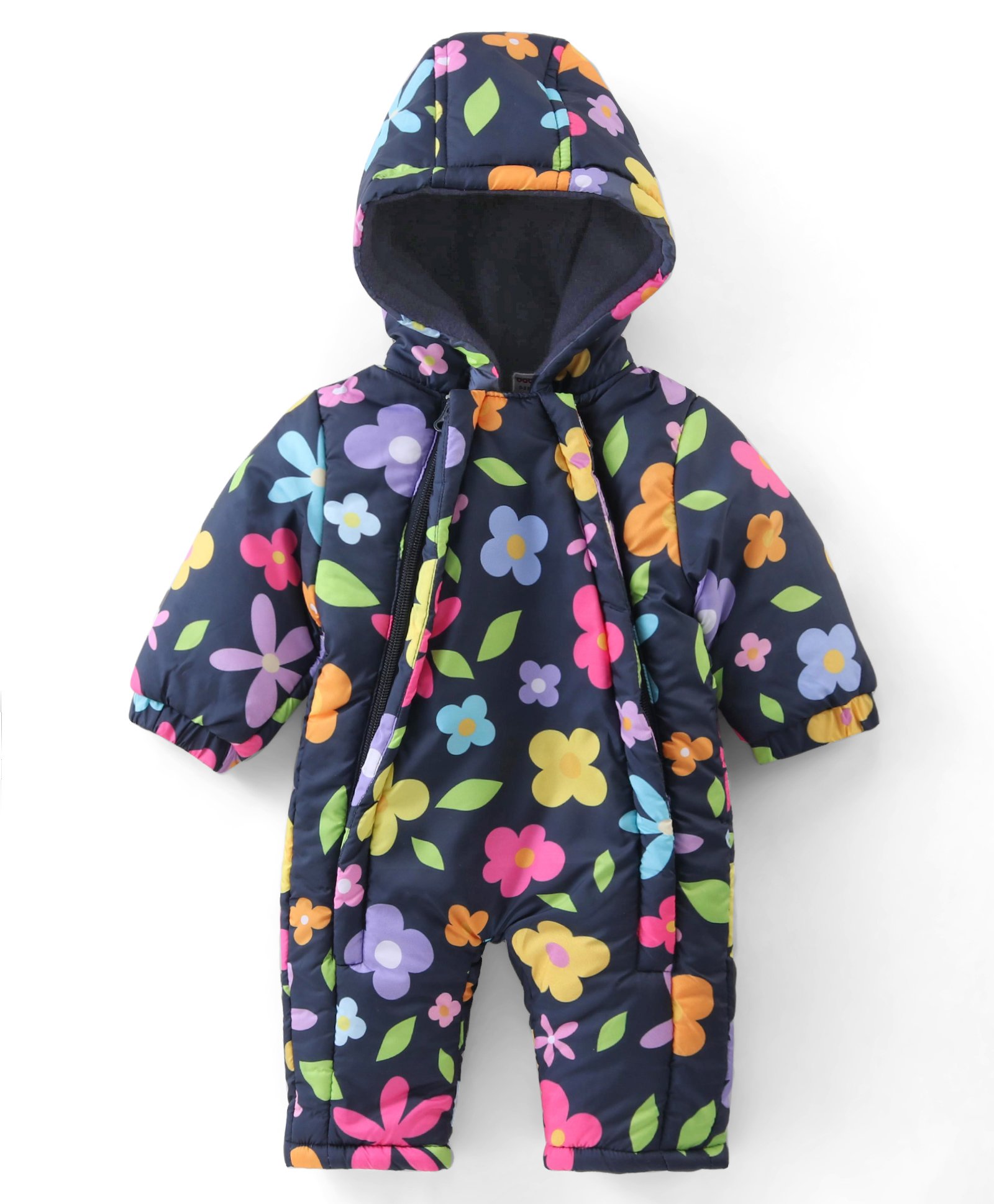 Babyhug Woven Full Sleeves Hooded Romper With Floral Print - Navy Blue-image-14