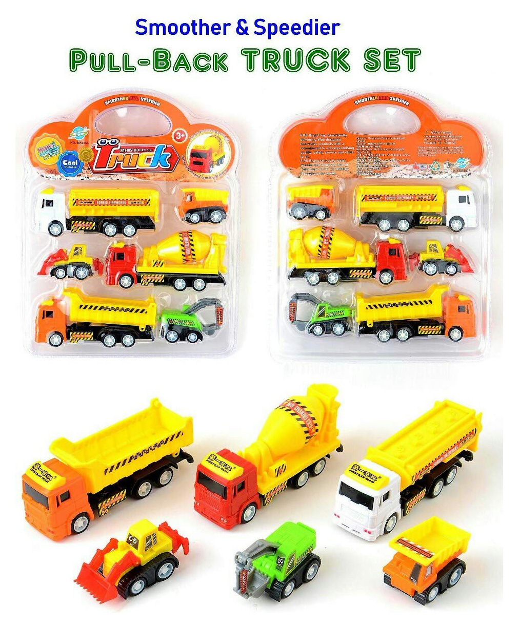 Sanjary  Plastic 6 Pcs Mini Pull Back Truck Toy Kit Set Assorted Construction Engineering Vehicles  - Color & Design May Vary-image-22