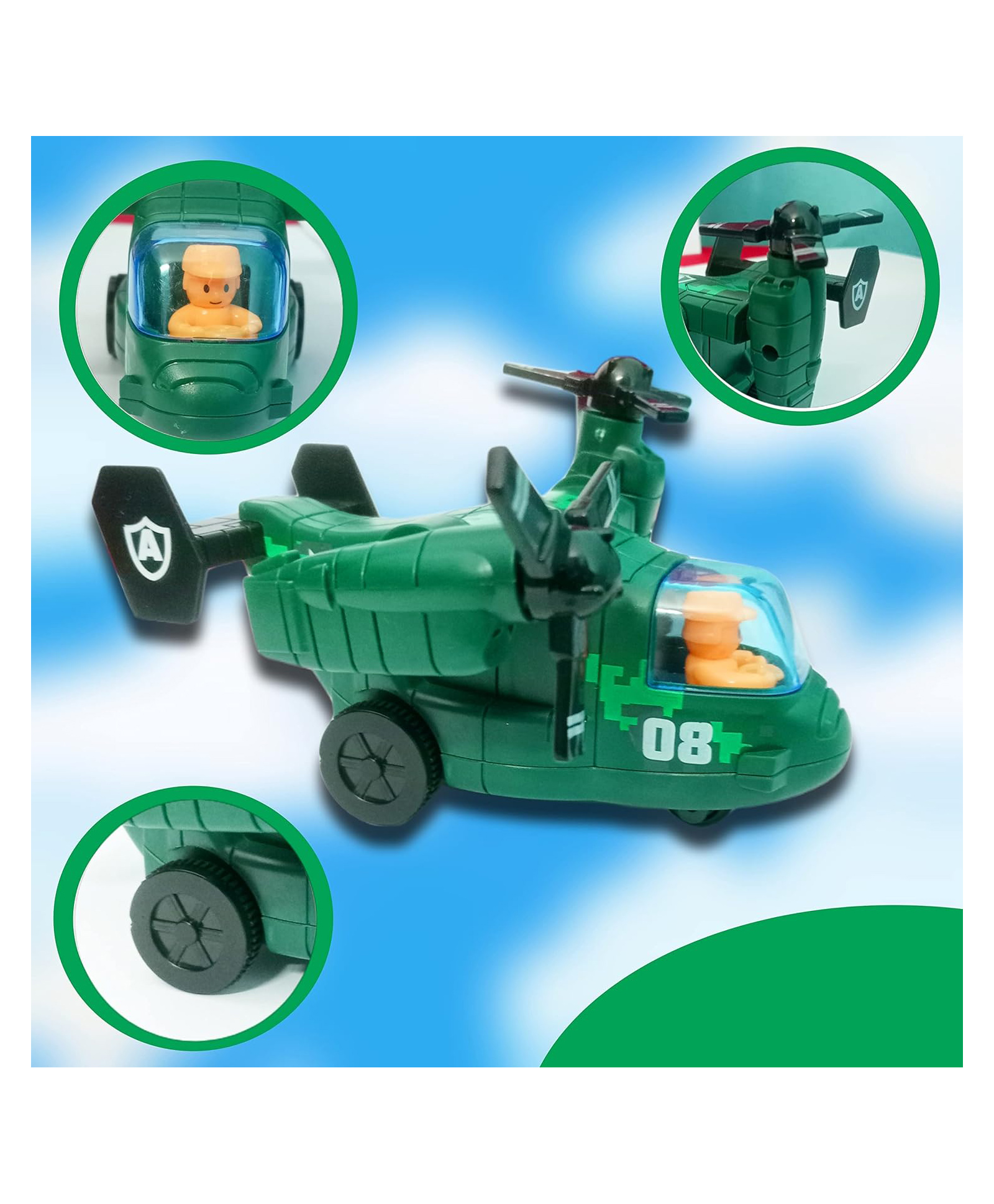 Sanjary  Helicopter Push and go Durable Scale Friction Powered Kids Chopper Pretend Play cop Airplane Toy for kid  -Color & Design May Vary-image-1