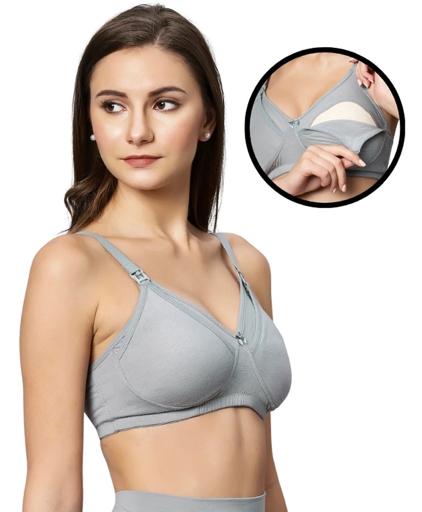 TUMMY Bamboo Cotton Solid Bra With Nursing Access - Grey-picture-25