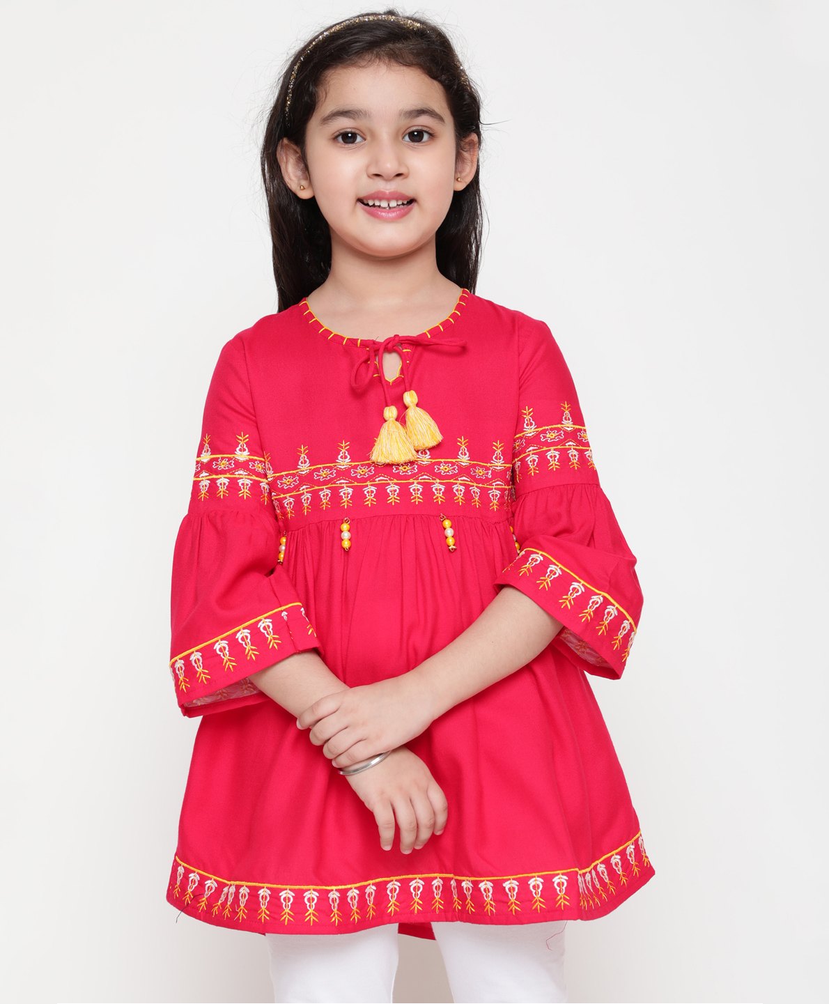 ISHTI Three Fourth Sleeves Geometric Embroidered Top - Pink-picture-10
