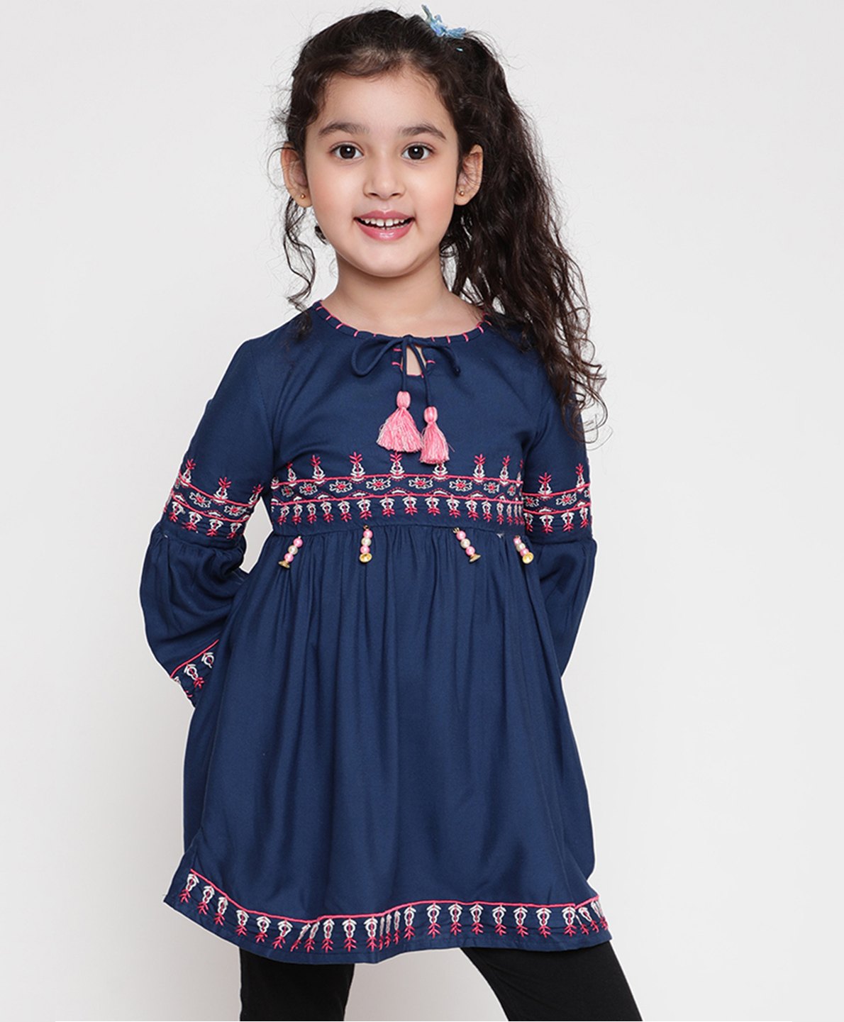 ISHTI Three Fourth Sleeves Geometric Embroidered Top -  Dark Blue-picture-28
