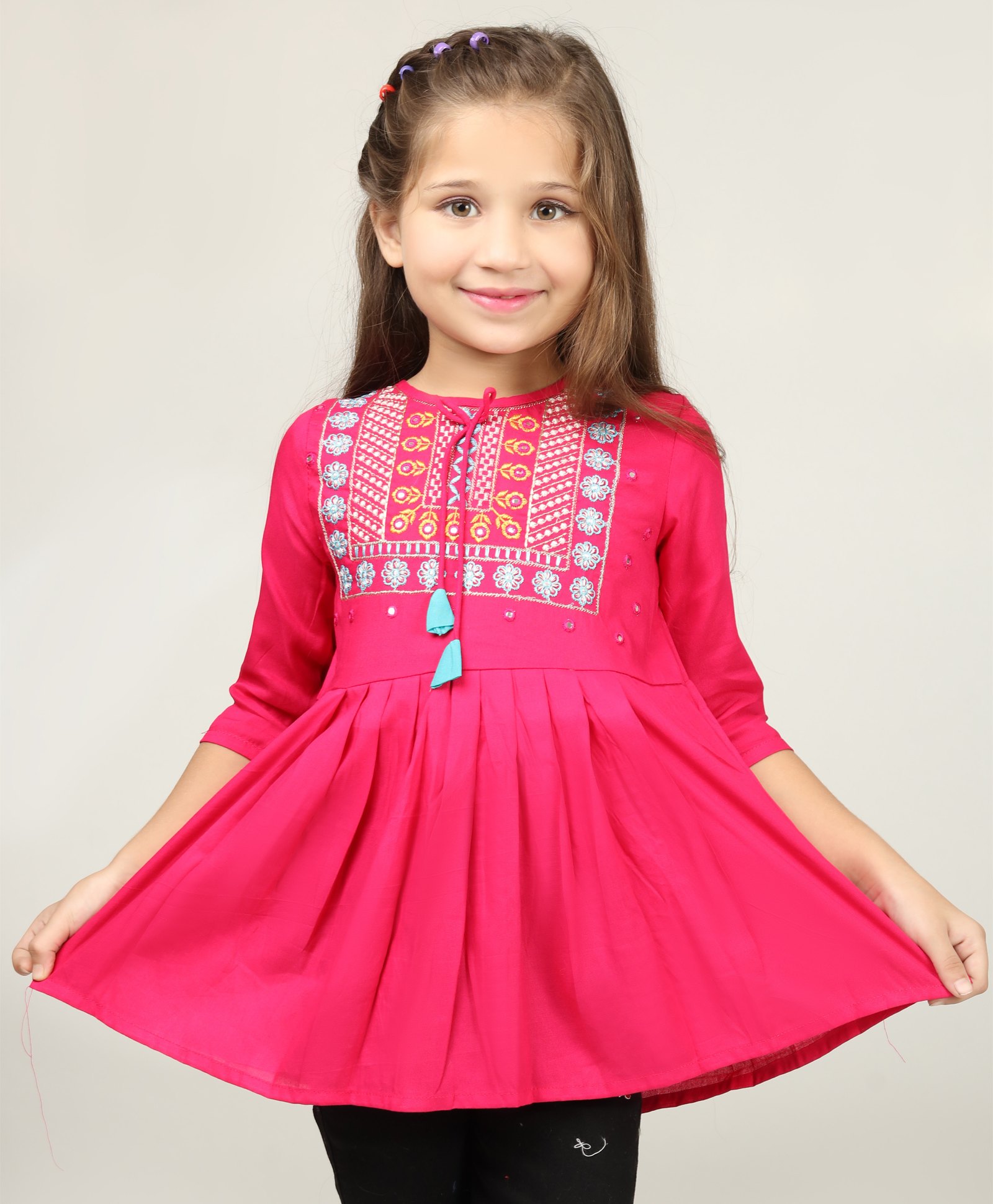 ISHTI Three Fourth Sleeves Floral Embroidered Top -  Rani-picture-20