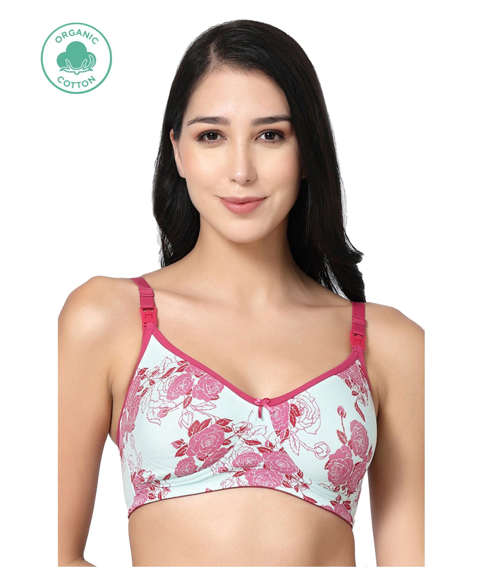 Inner Sense Organic Cotton Sleeveless Floral Printed Anti Odour Full Coverage Maternity Bra With Anti Microbial - Bright Pink-image-5